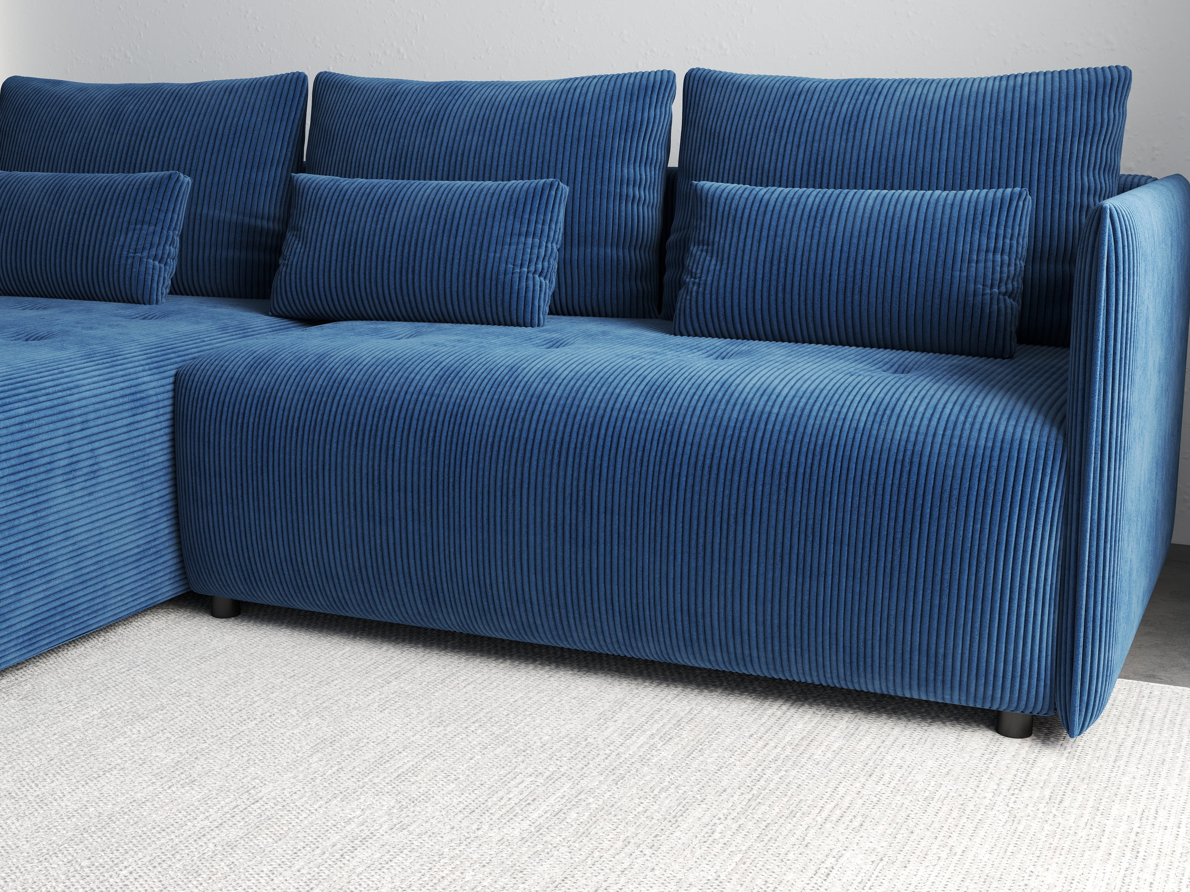 Colțar extensibil dumonde cu ladă de depozitare si sezut confortabil din spuma HR, Malta Zoom Blue II 235x185 cm Fabrica