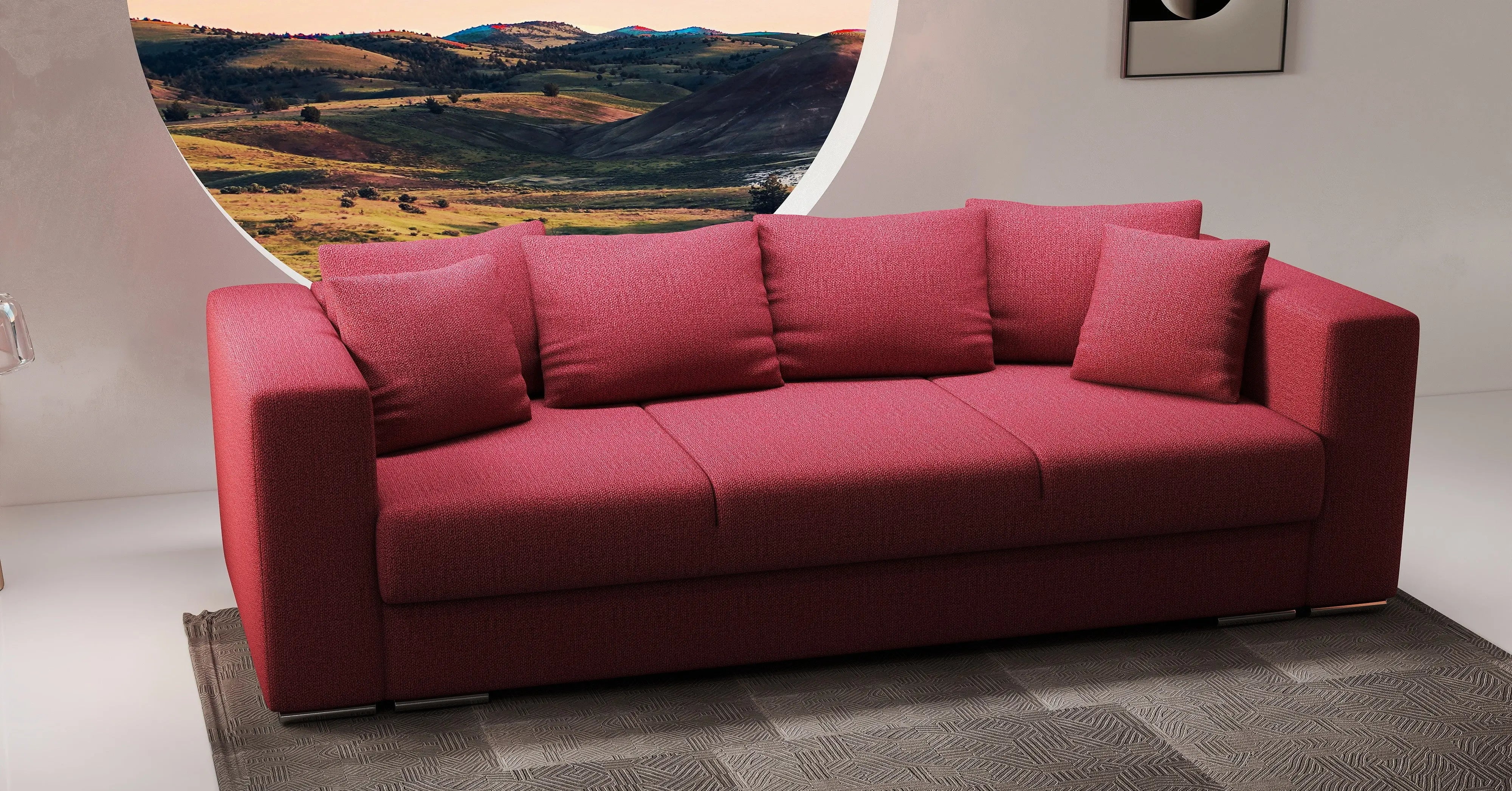 Canapea extensibilă dumonde cu ladă de depozitare si sezut confortabil din spuma HR, Gloria Bordoux 240x100 cm Fabrica