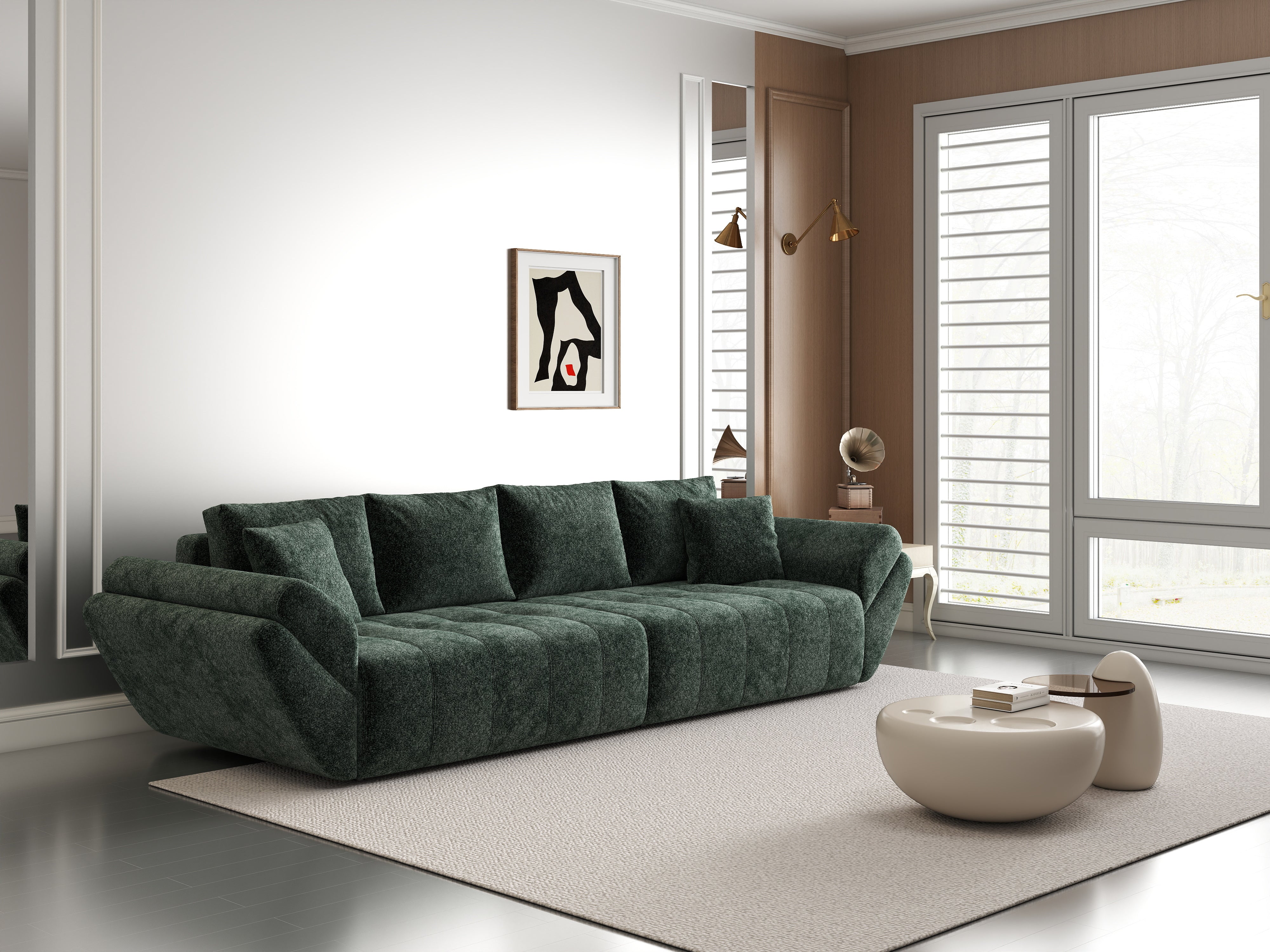 Canapea extensibilă dumonde cu ladă de depozitare si sezut confortabil din spuma HR, Berlin Euphoria Green 300x100 cm Fabrica