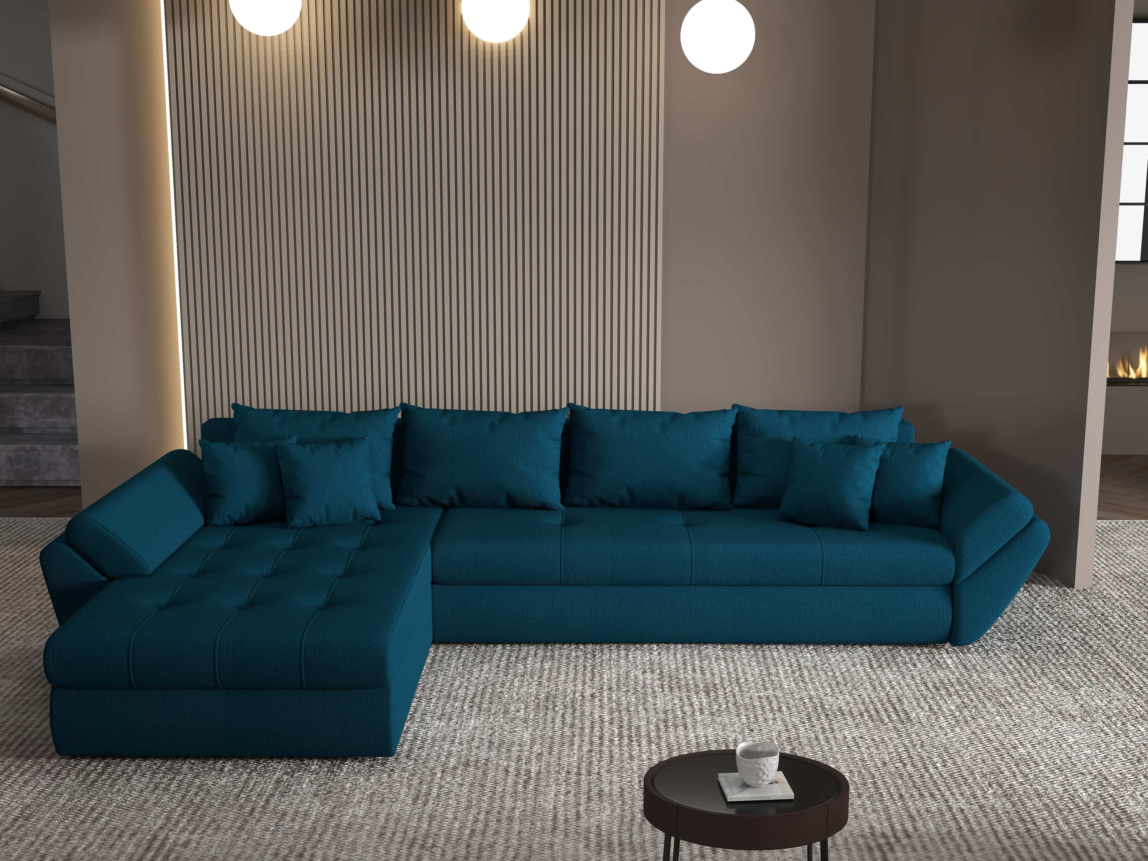 Colțar extensibil dumonde cu ladă de depozitare si sezut confortabil din spuma HR, Loana XL Enjoy Petrol 335x185 cm Fabrica