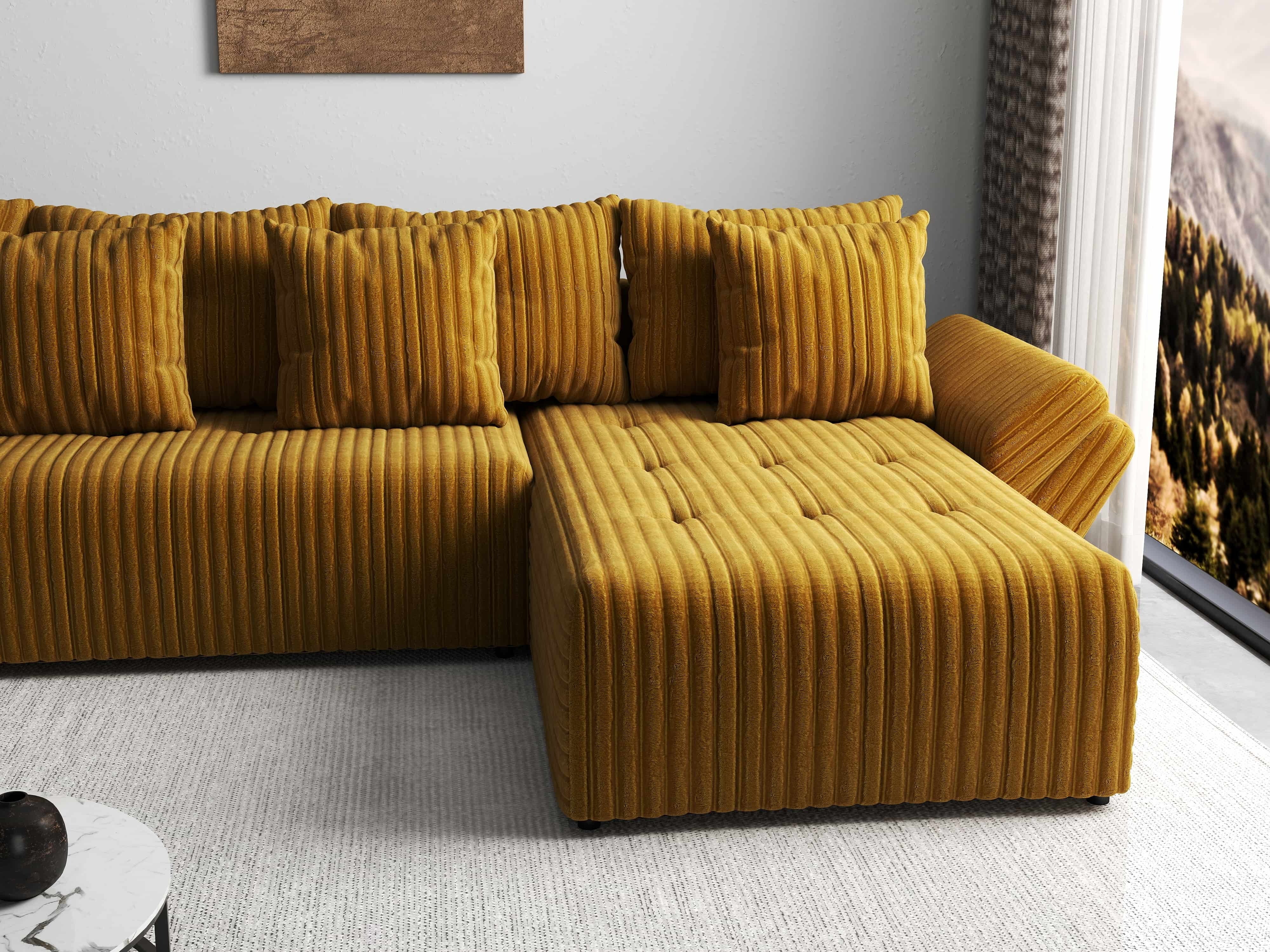 Colțar extensibil dumonde cu ladă de depozitare si sezut confortabil din spuma HR, Berlin XL Ambience Mustar II 350x185 cm Fabrica