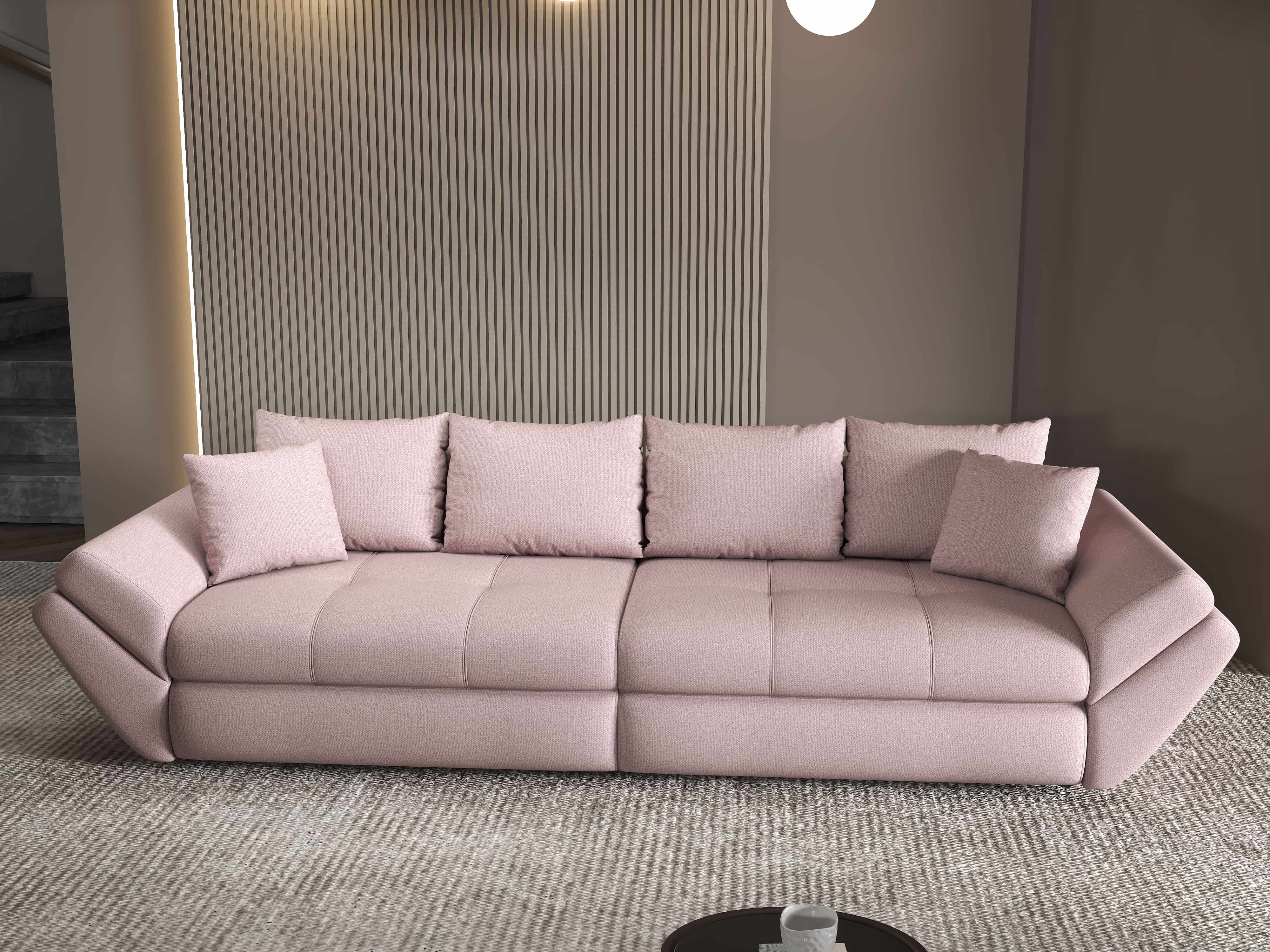 Canapea extensibilă dumonde cu ladă de depozitare si sezut confortabil din spuma HR, Loana Enjoy Roz 300x100 cm Fabrica