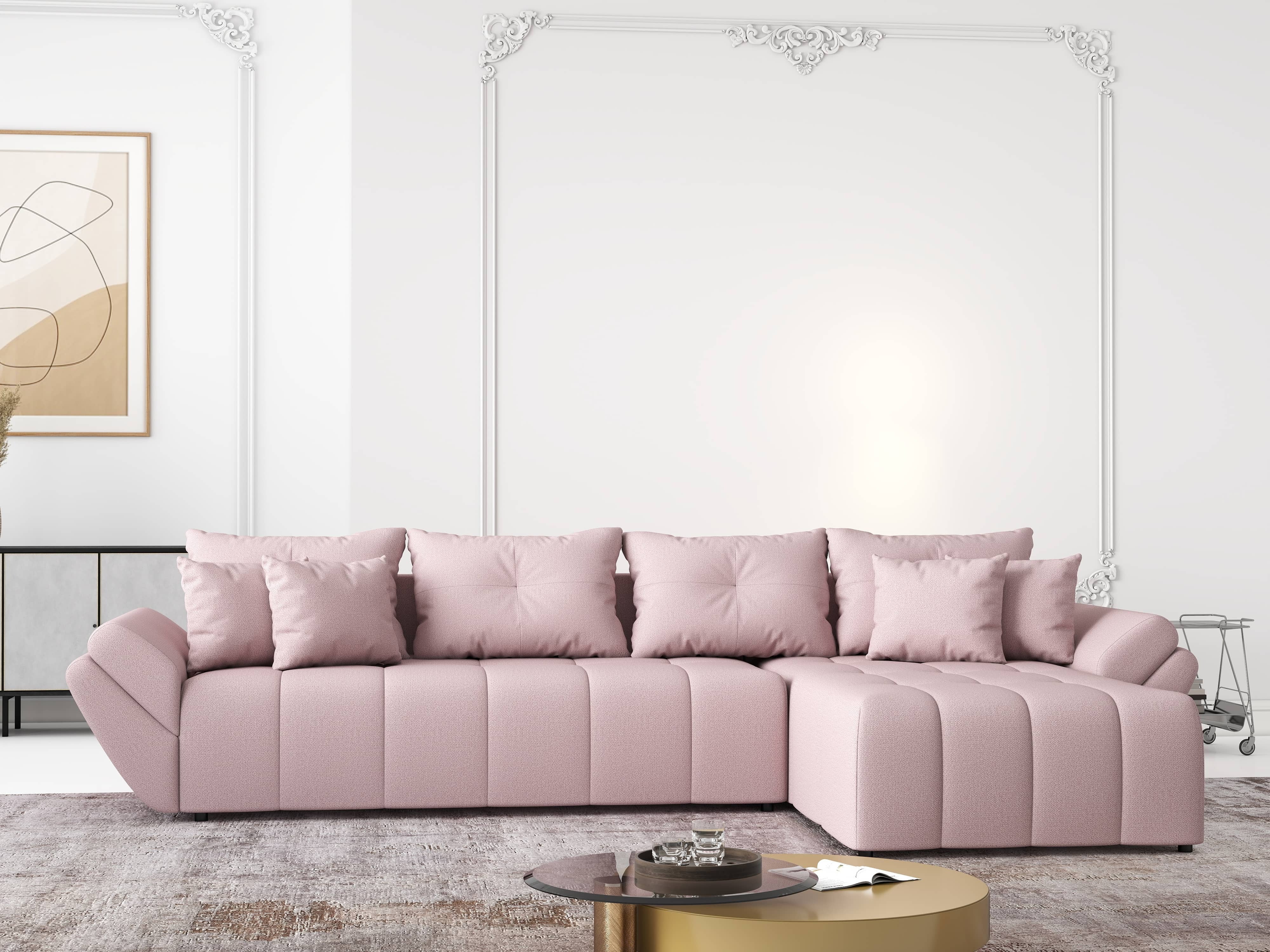 Colțar extensibil dumonde cu ladă de depozitare si sezut confortabil din spuma HR, Berlin XL Enjoy Flamingo 350x185 cm II Fabrica