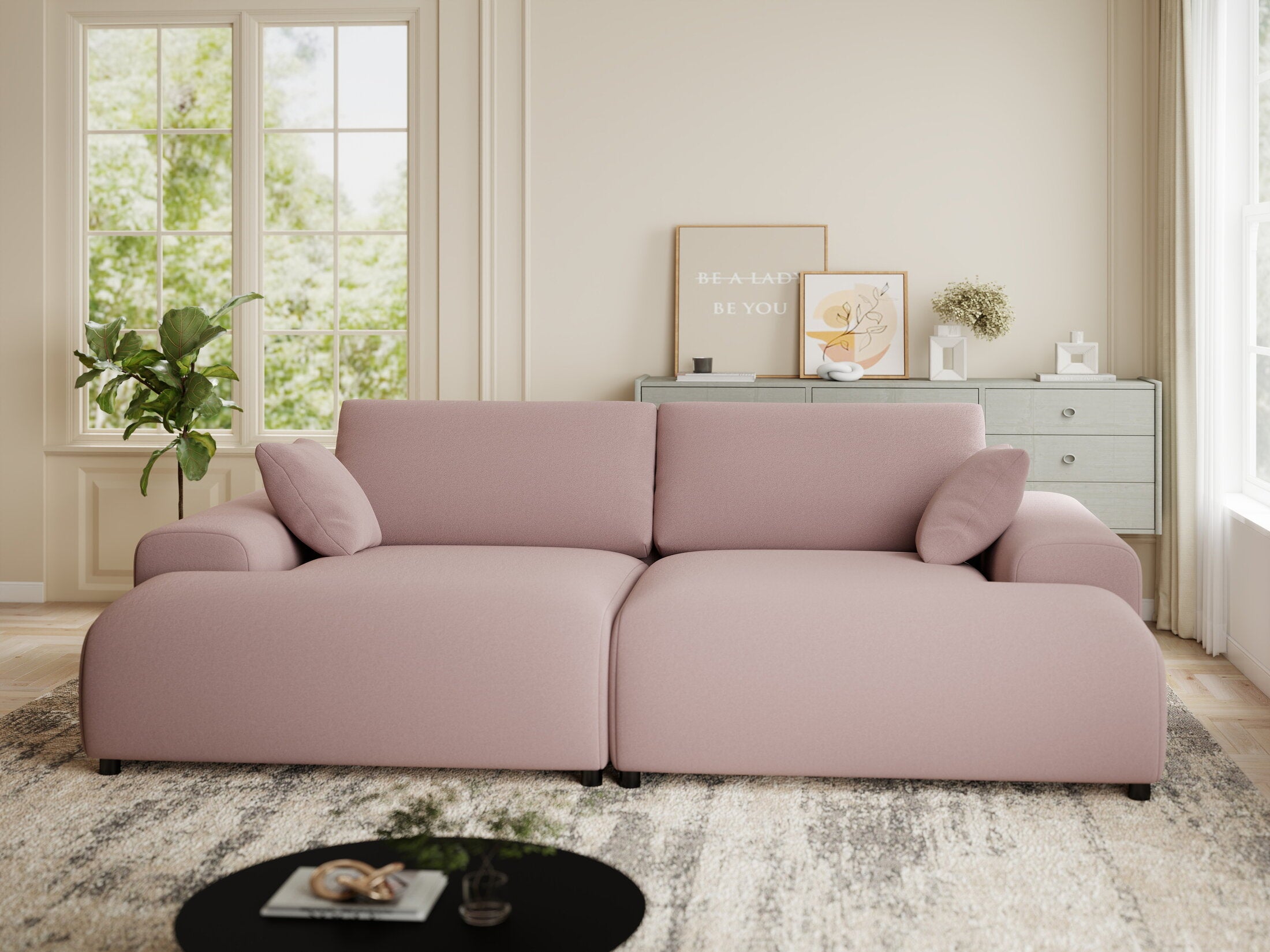 Canapea dumonde cu sezut confortabil din spuma HR, Hudson Royal Roz 237x144 cm