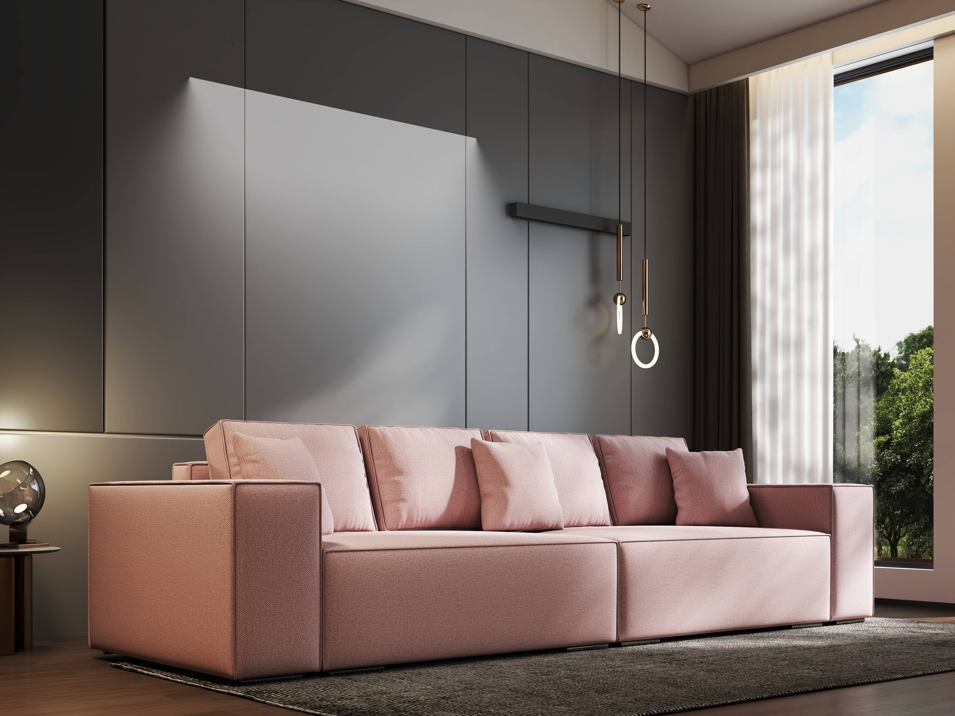 Canapea extensibilă dumonde cu ladă de depozitare si sezut confortabil din spuma HR, Dream Enjoy Flamingo 310x100 cm Fabrica