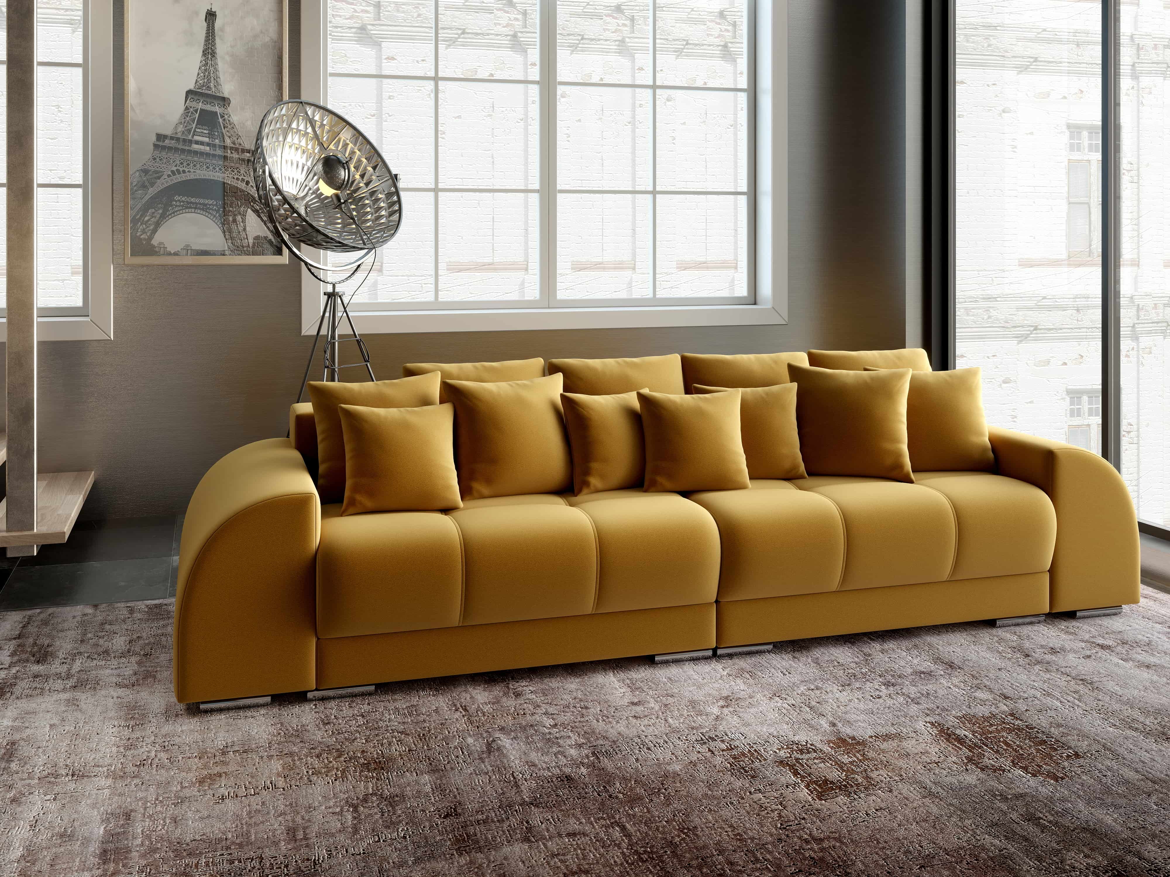 Canapea extensibilă dumonde cu 2 lăzi de depozitare si sezut confortabil din spuma HR, Verona Royal Mustar 310x100 cm Fabrica