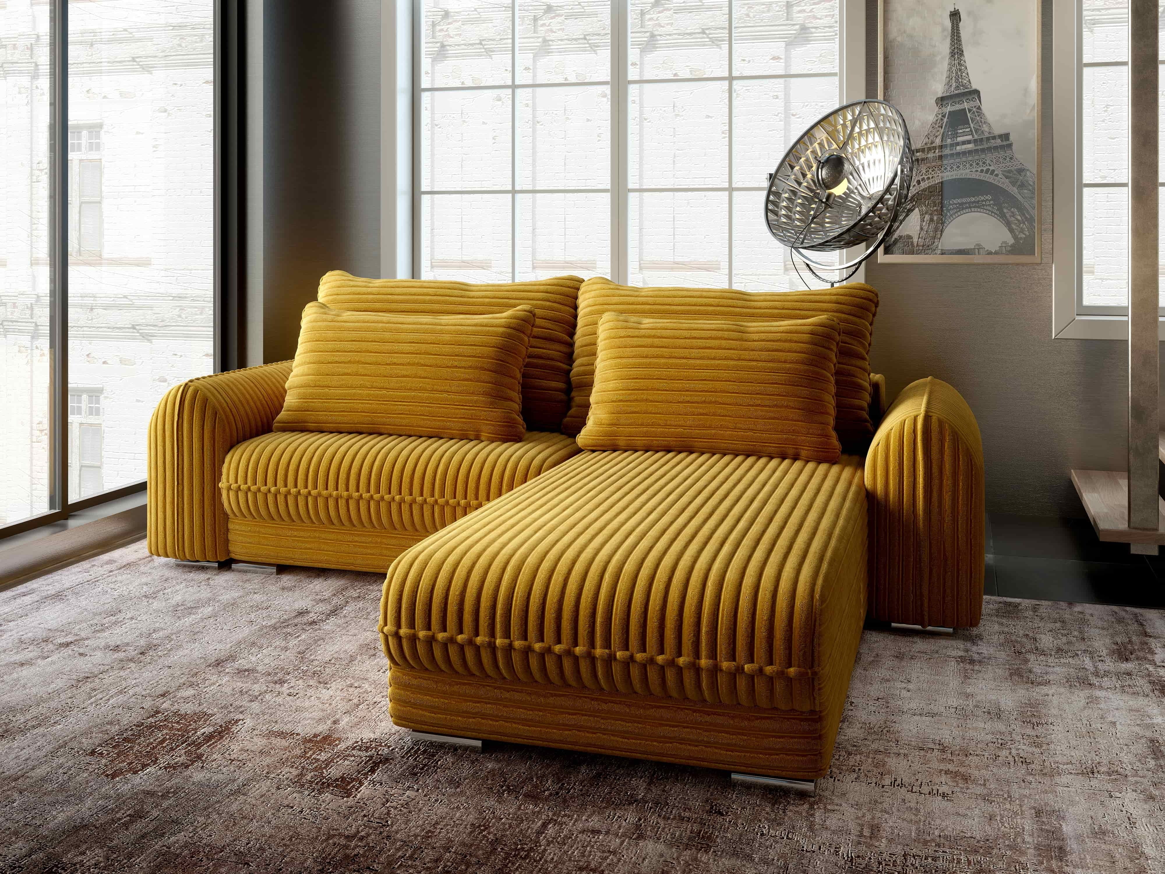 Colțar extensibil dumonde cu ladă de depozitare si sezut confortabil din spuma HR, Denver Ambience Mustar 275x185 cm II Fabrica