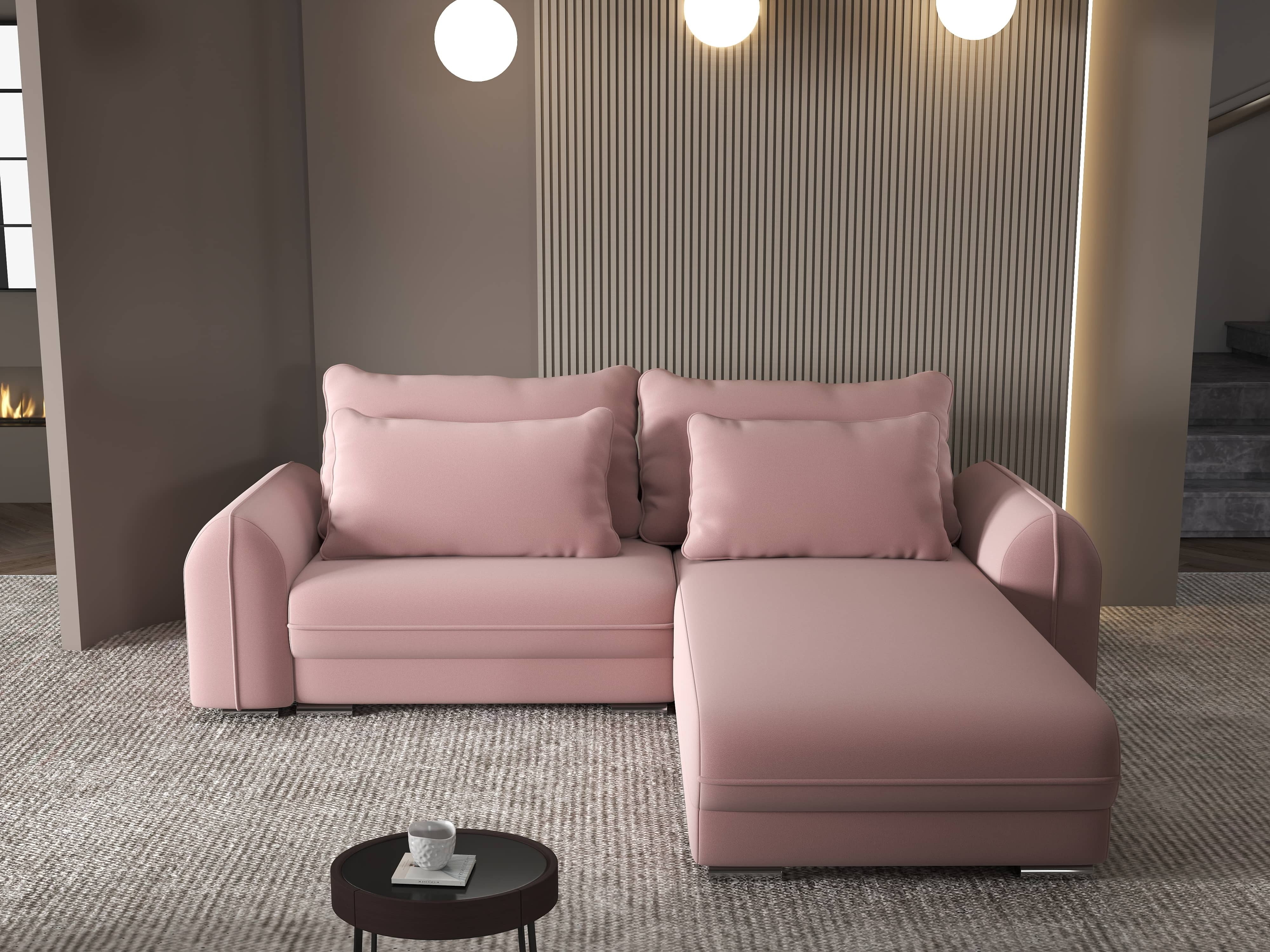 Colțar extensibil dumonde cu ladă de depozitare si sezut confortabil din spuma HR, Denver Royal Roz 275x185 cm II Fabrica