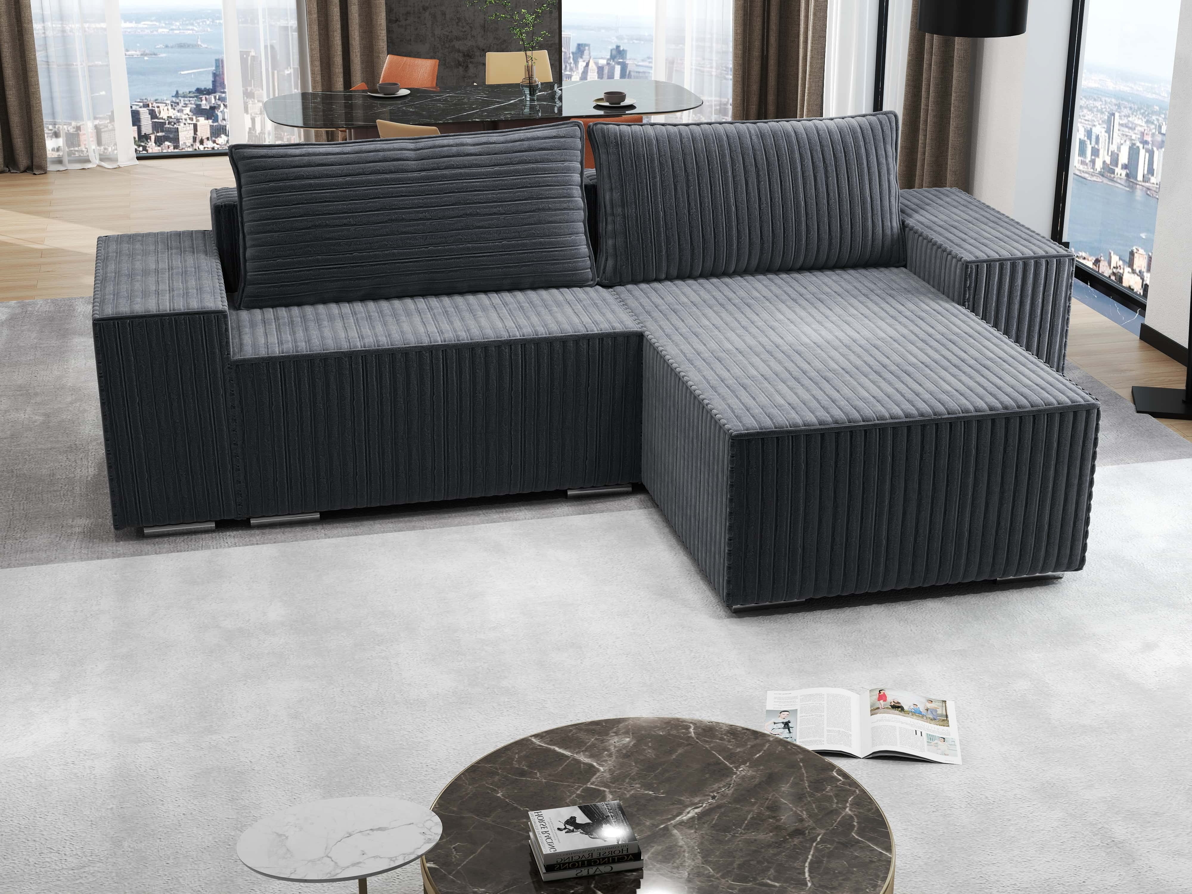 Colțar extensibil dumonde cu ladă de depozitare si sezut confortabil din spuma HR, Dream Ambience Gri 290x185 cm II Fabrica