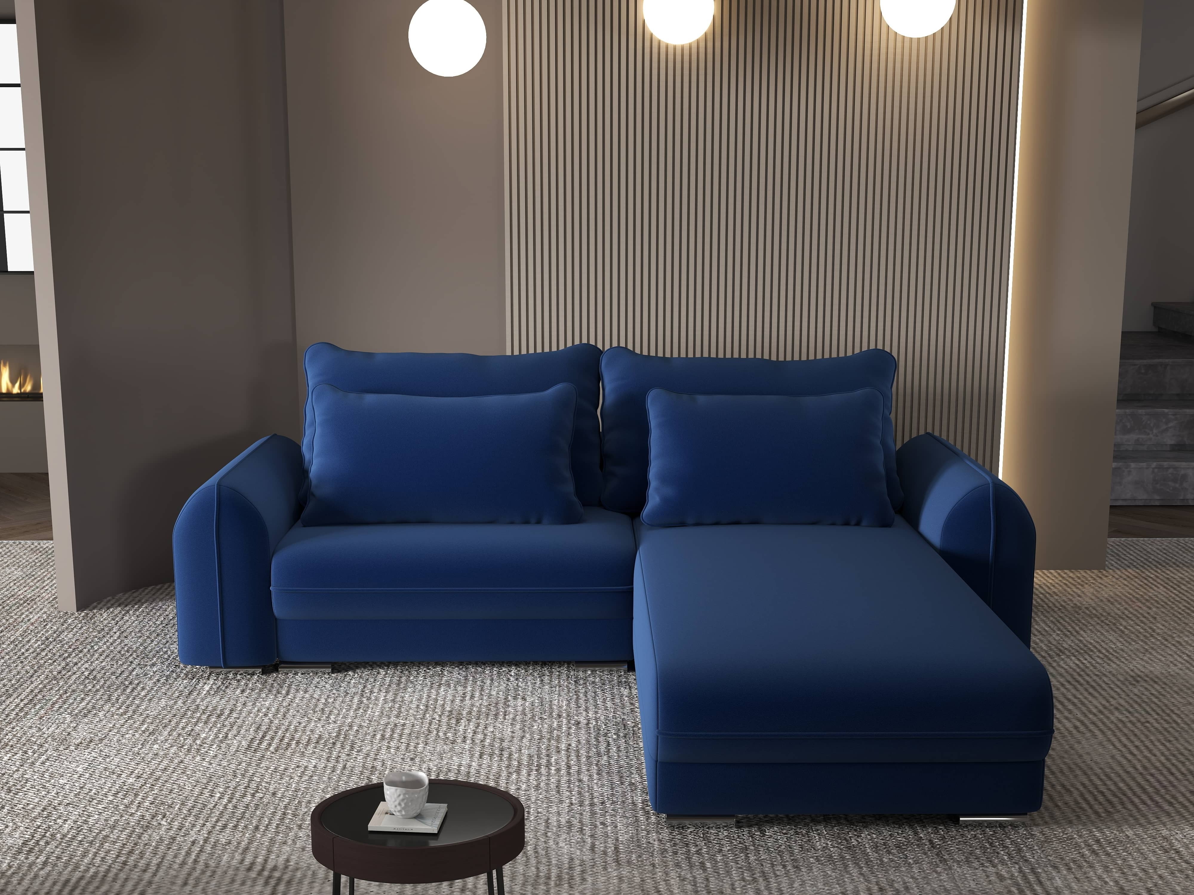 Colțar extensibil dumonde cu ladă de depozitare si sezut confortabil din spuma HR, Denver Royal Albastru 275x185 cm II Fabrica