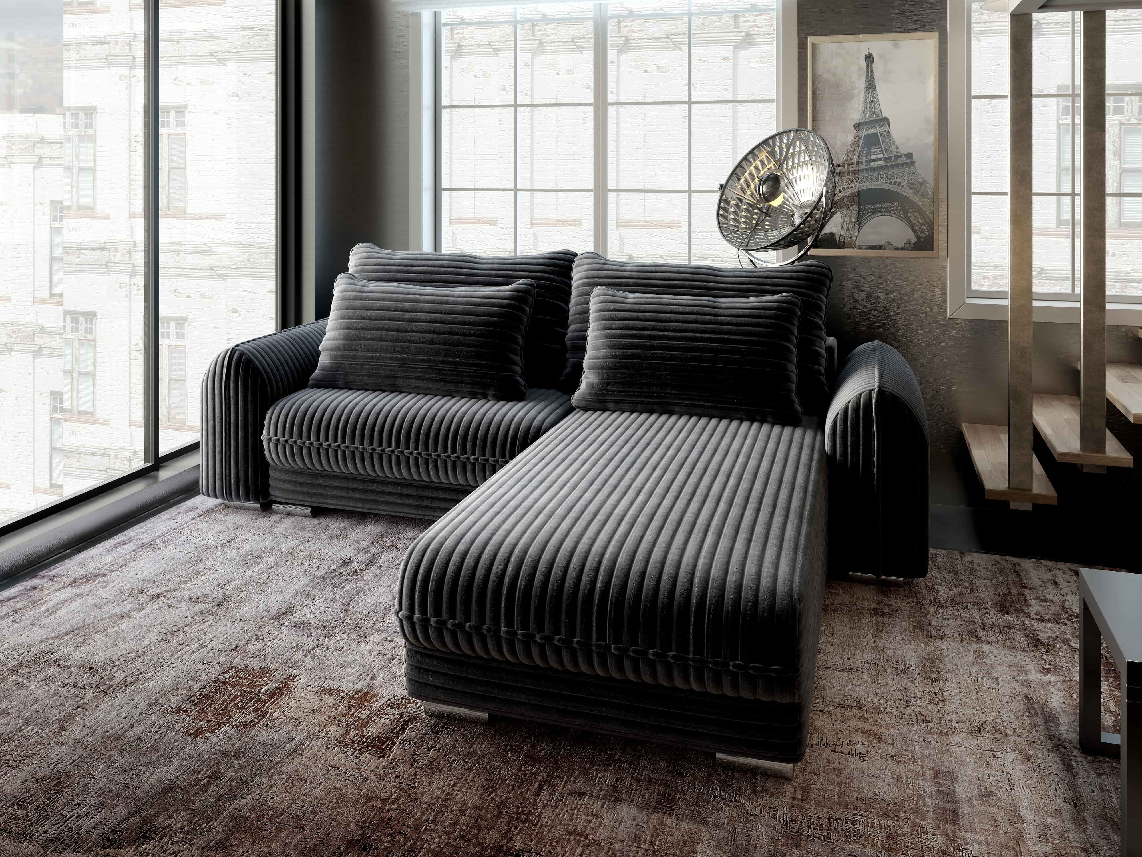 Colțar extensibil dumonde cu ladă de depozitare si sezut confortabil din spuma HR, Denver Ambience Gri 275x185 cm II Fabrica