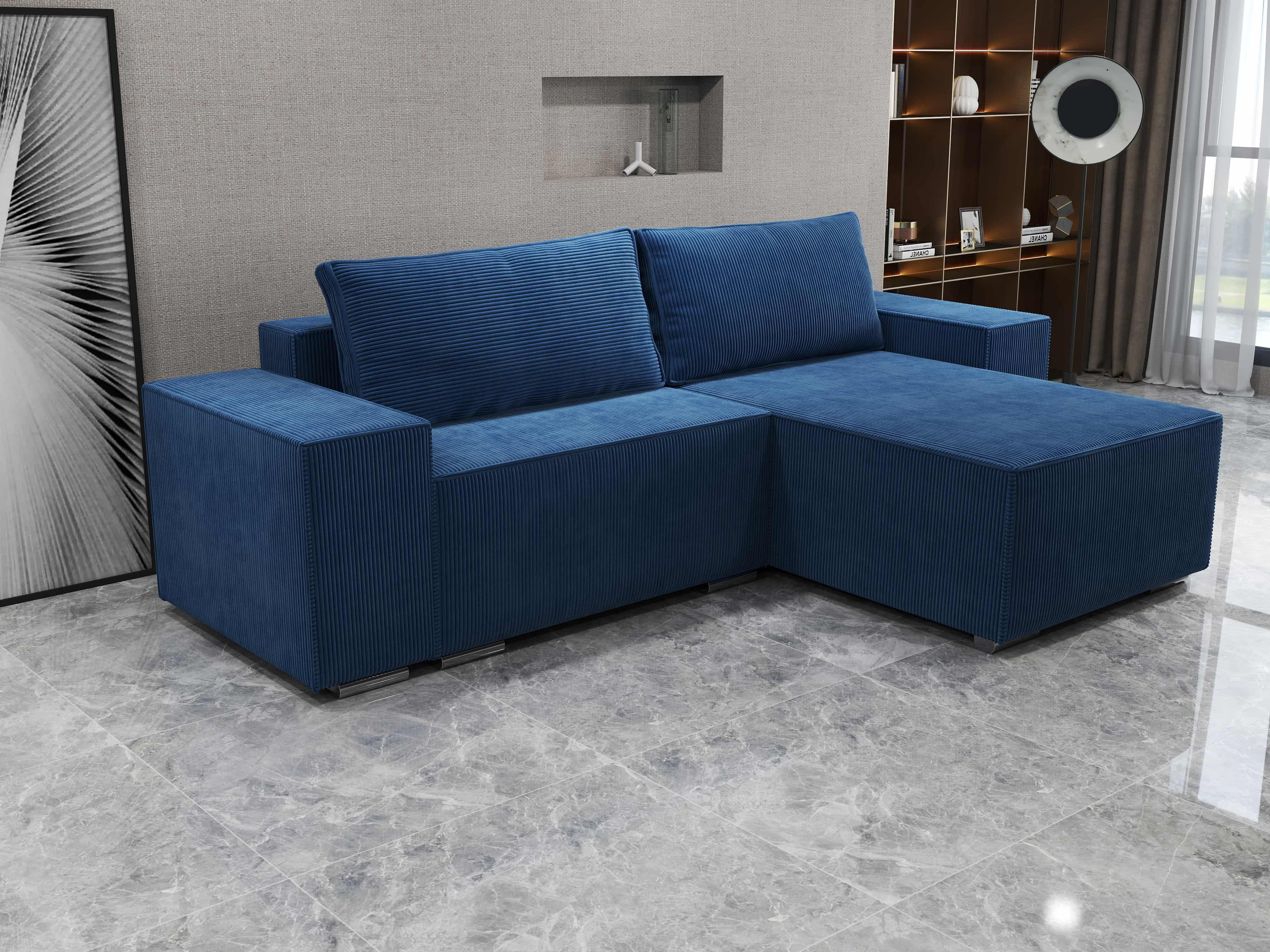 Colțar extensibil dumonde cu ladă de depozitare si sezut confortabil din spuma HR, Dream Zoom Albastru 290x185 cm II Fabrica