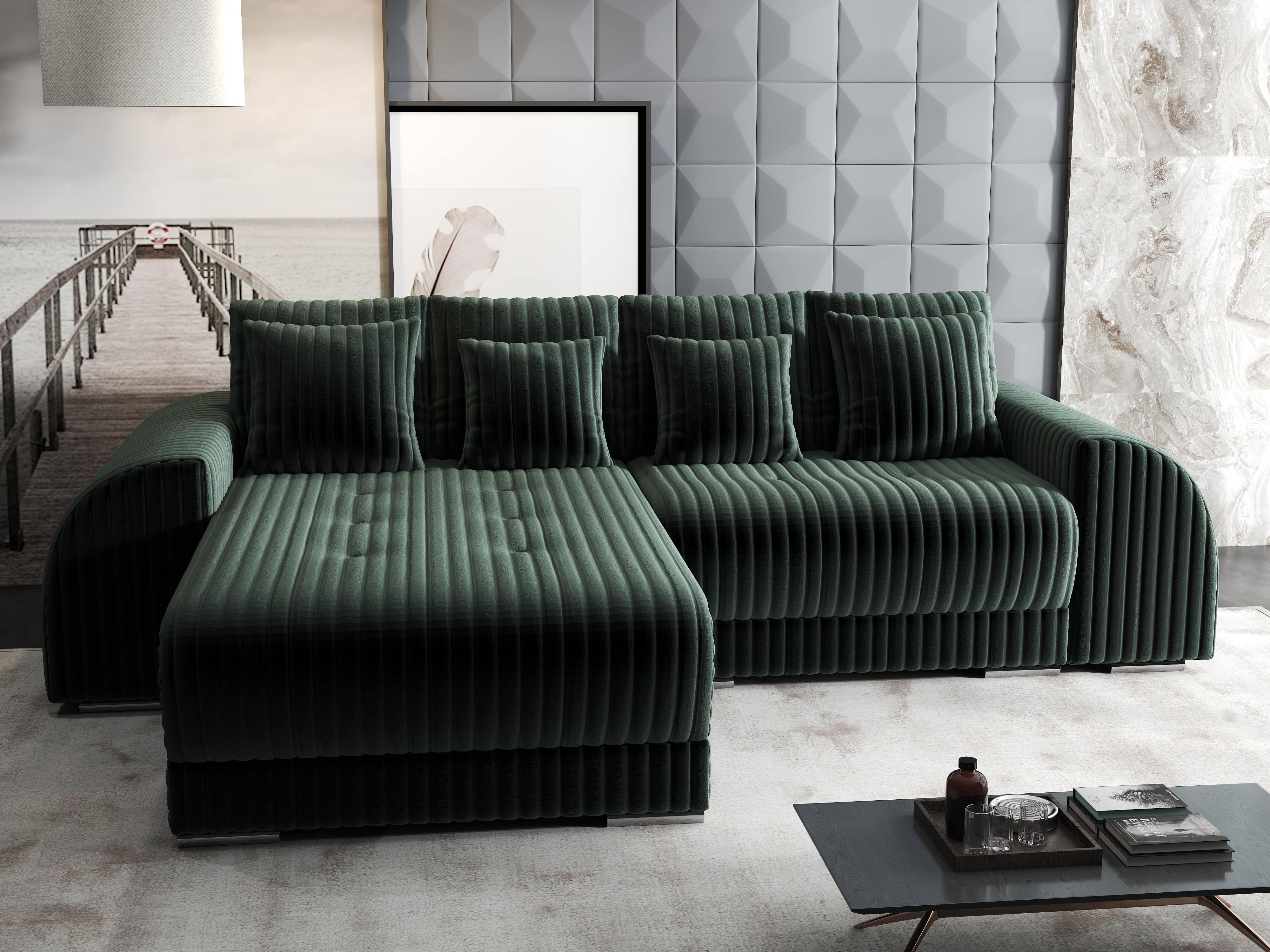 Colțar extensibil dumonde cu ladă de depozitare si sezut confortabil din spuma HR, Verona Ambience Verde 290x185 cm Fabrica