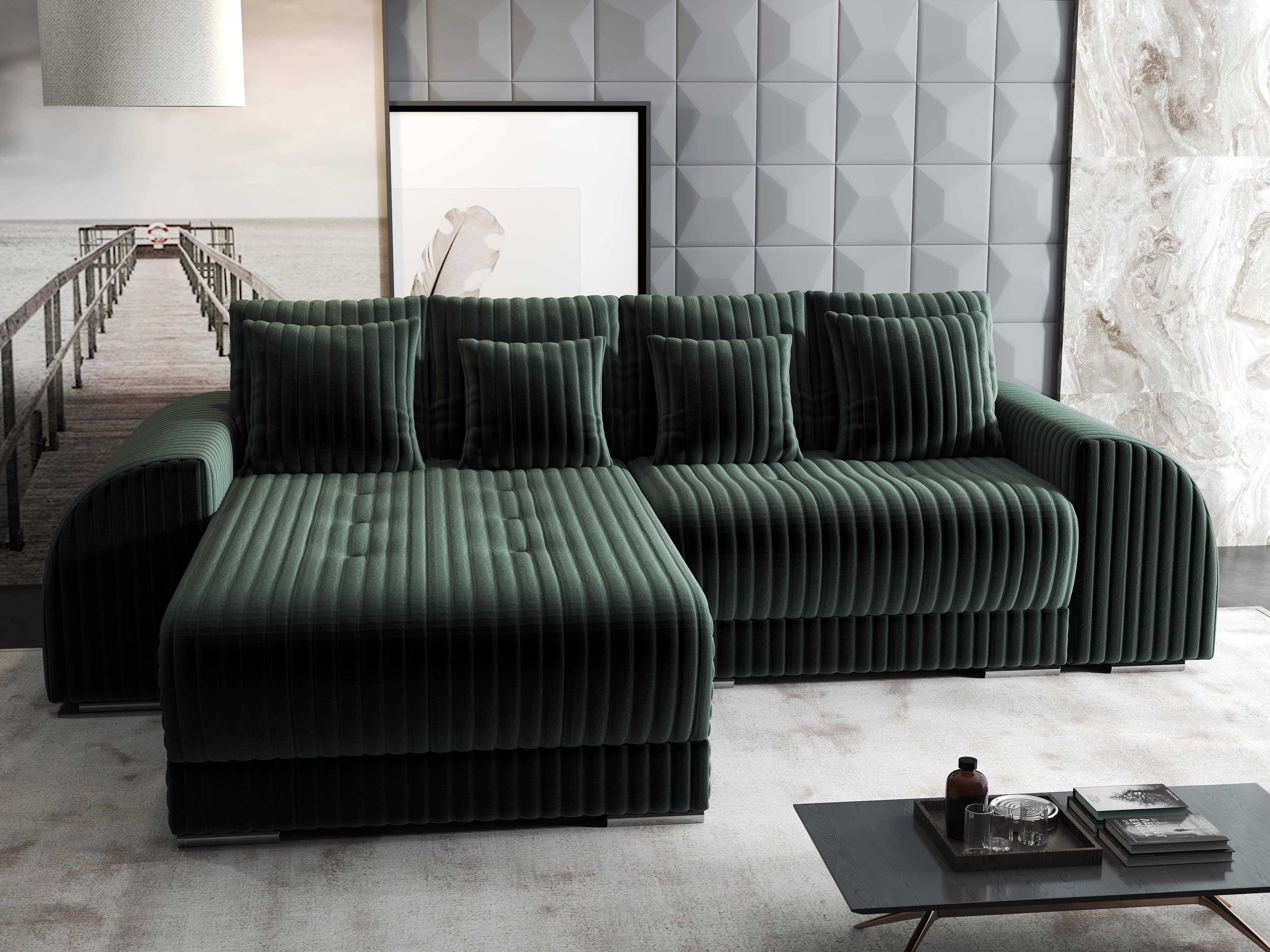 Colțar extensibil dumonde cu ladă de depozitare si sezut confortabil din spuma HR, Verona Ambience Verde 290x185 cm Fabrica