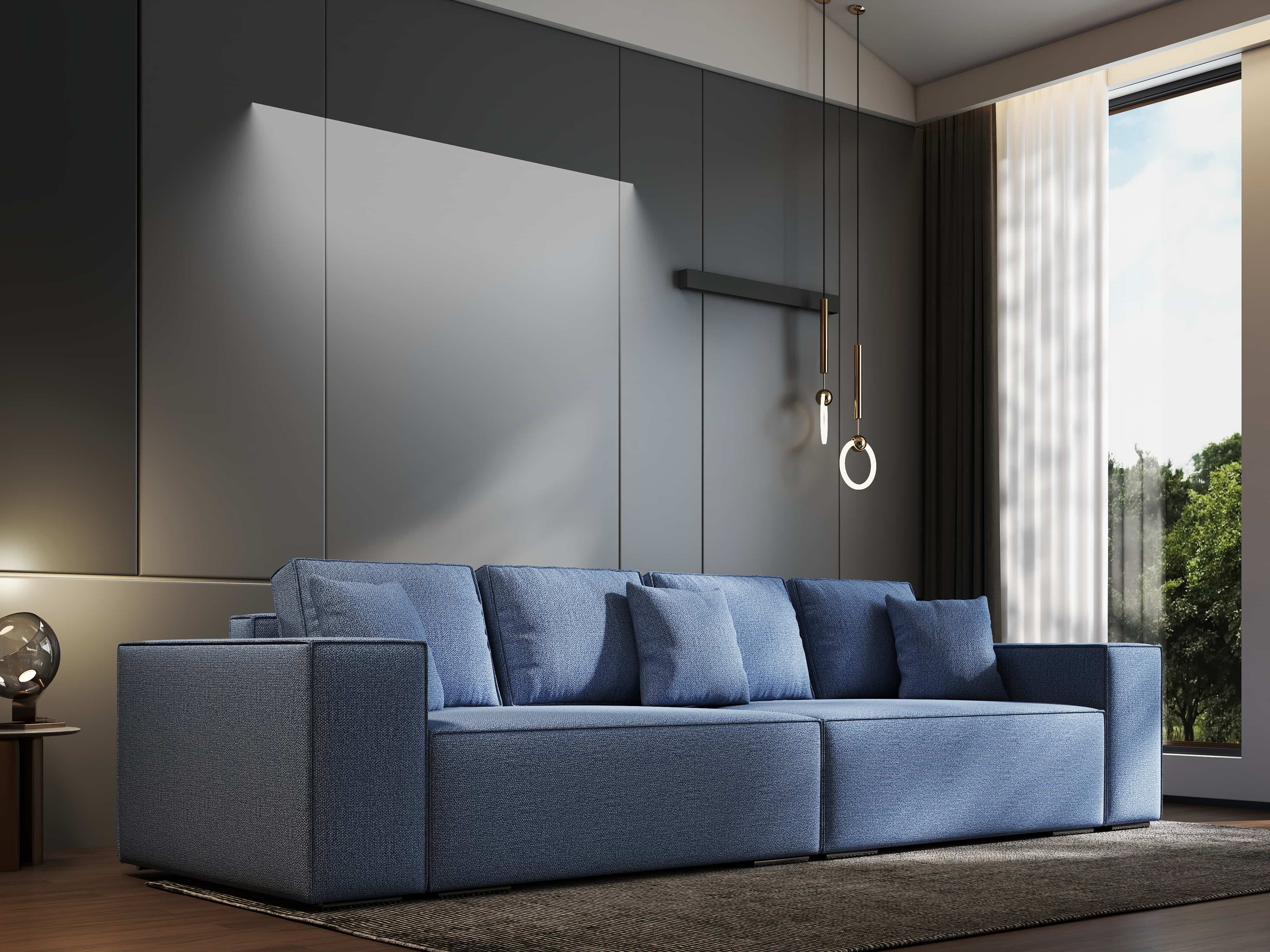 Canapea extensibilă dumonde cu ladă de depozitare si sezut confortabil din spuma HR, Dream Enjoy Blue 310x100 cm Fabrica