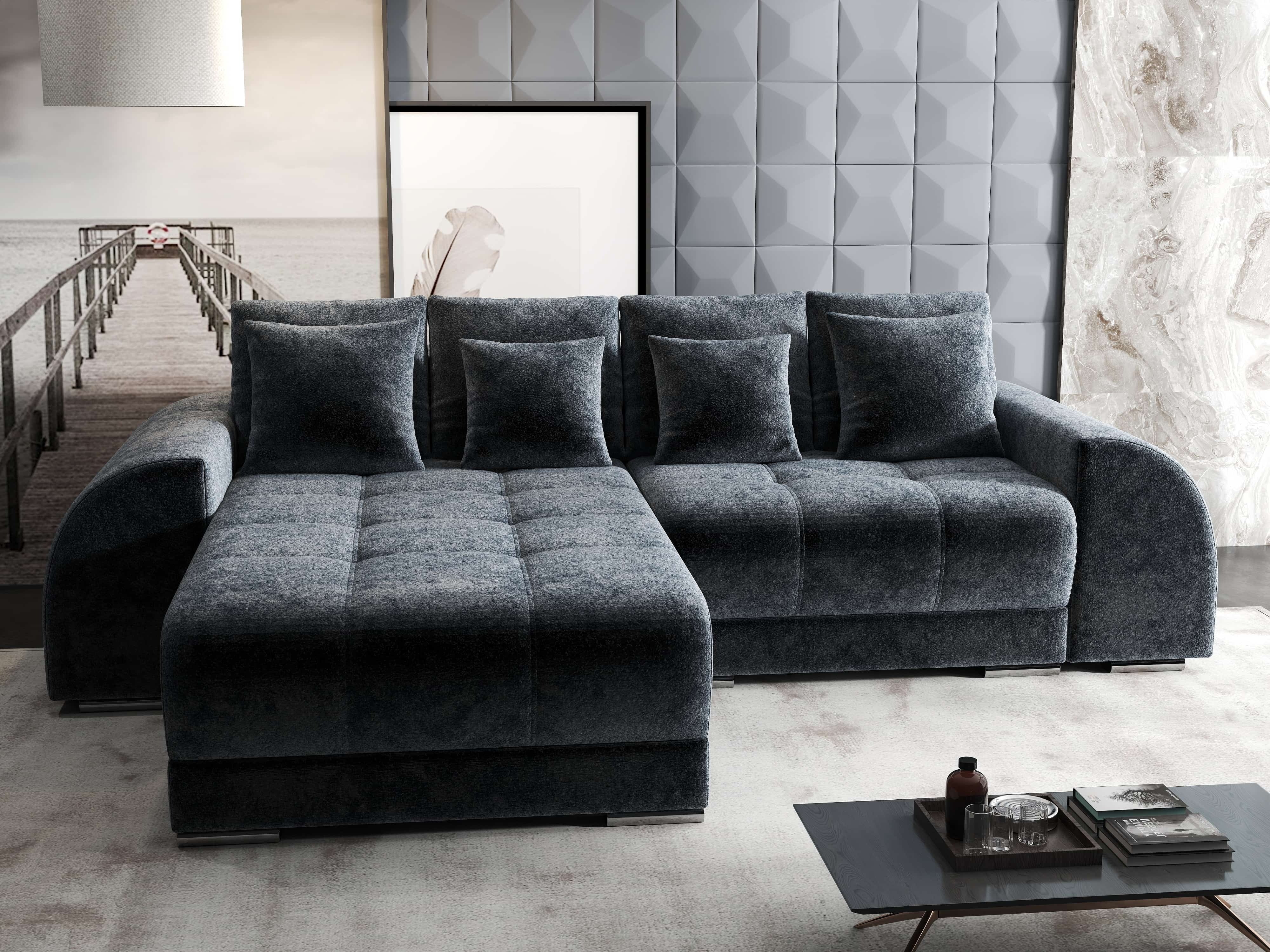 Colțar extensibil dumonde cu ladă de depozitare si sezut confortabil din spuma HR, Verona Euphoria Grafit 290x185 cm Fabrica