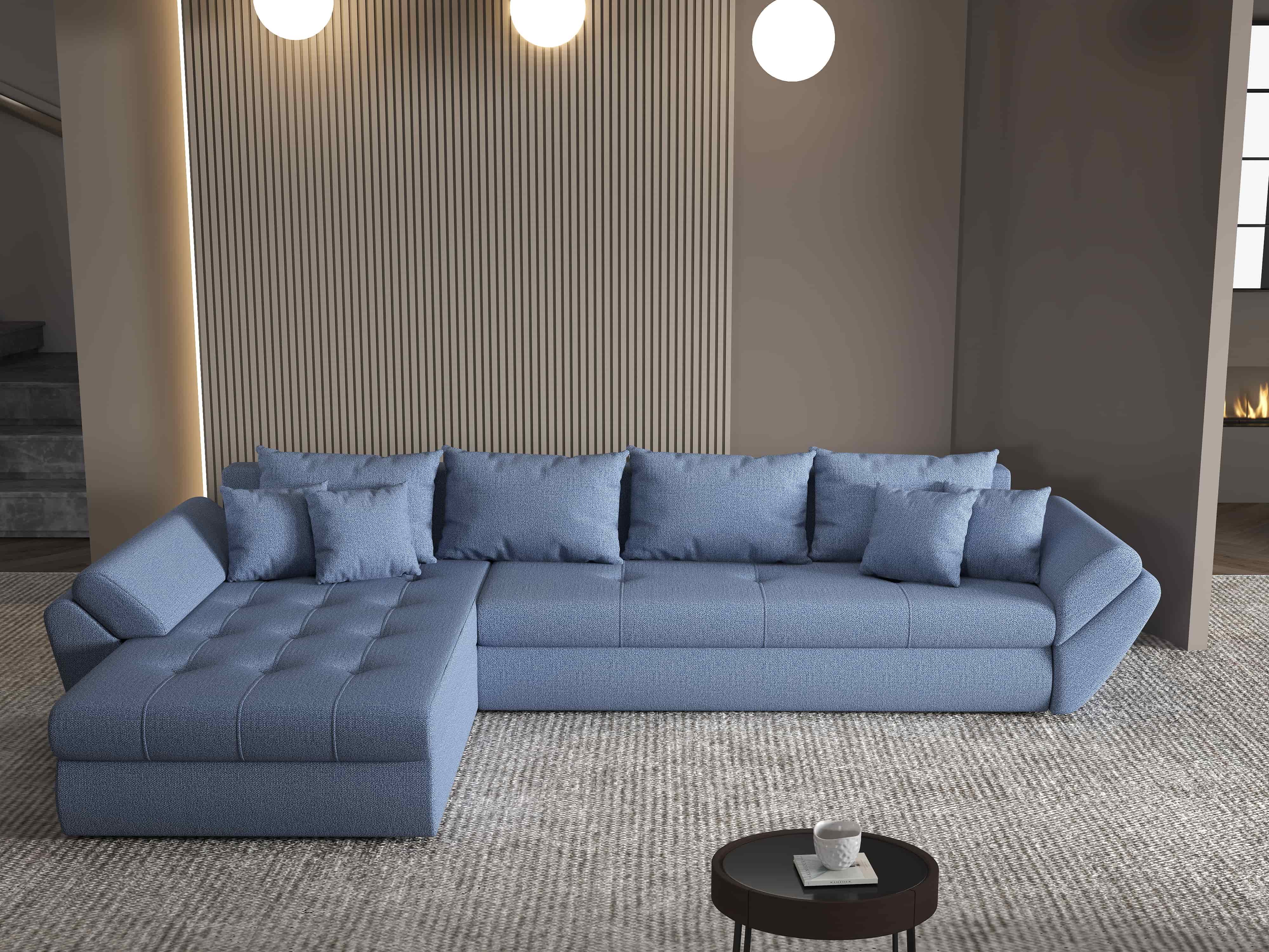 Colțar extensibil dumonde cu ladă de depozitare si sezut confortabil din spuma HR, Loana XL Enjoy Albastru 335x185 cm Fabrica