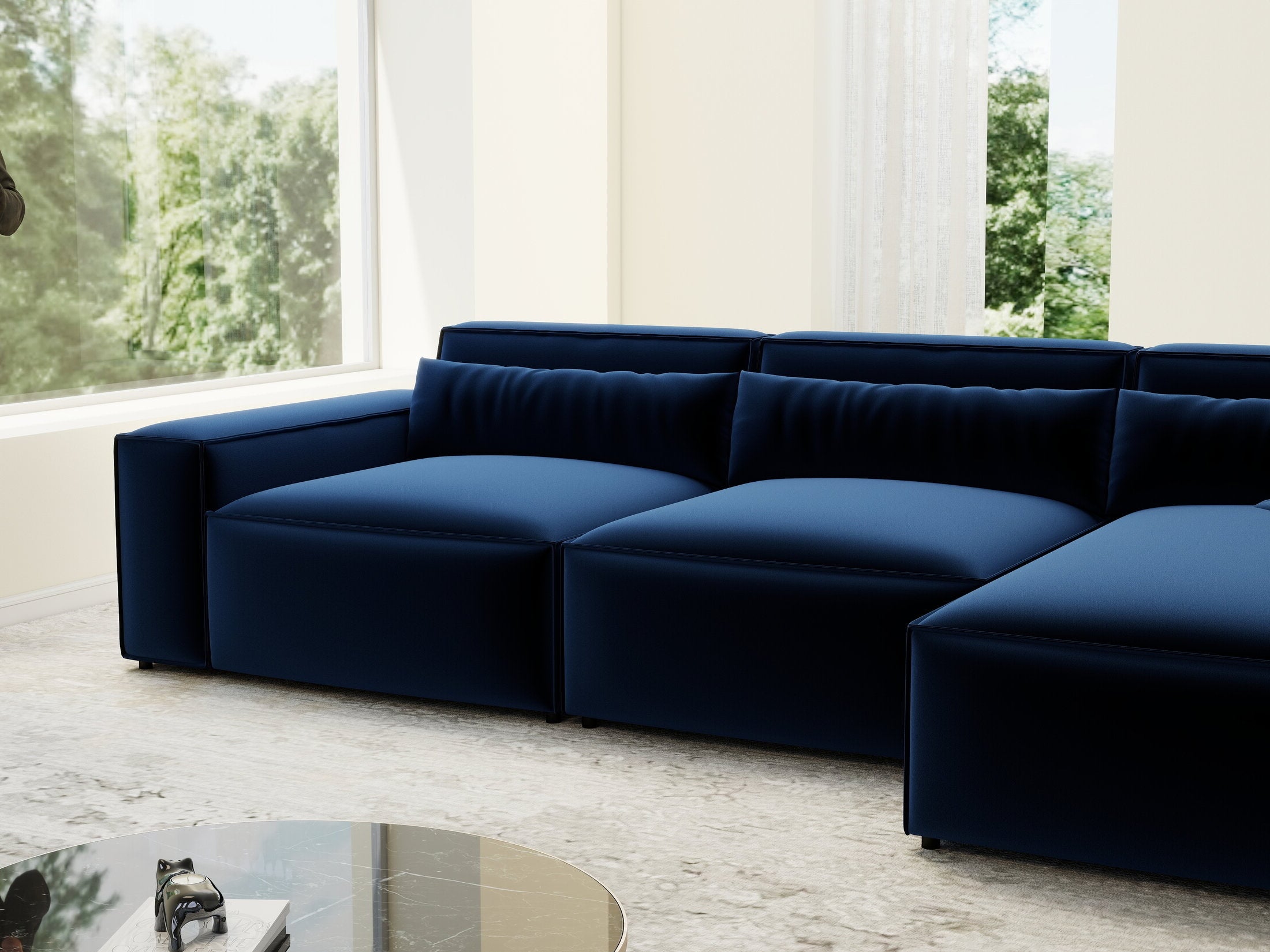 Colțar dumonde cu sezut confortabil din spuma HR, Marvelo XL Royal Albastru Navy 366x175 cm II