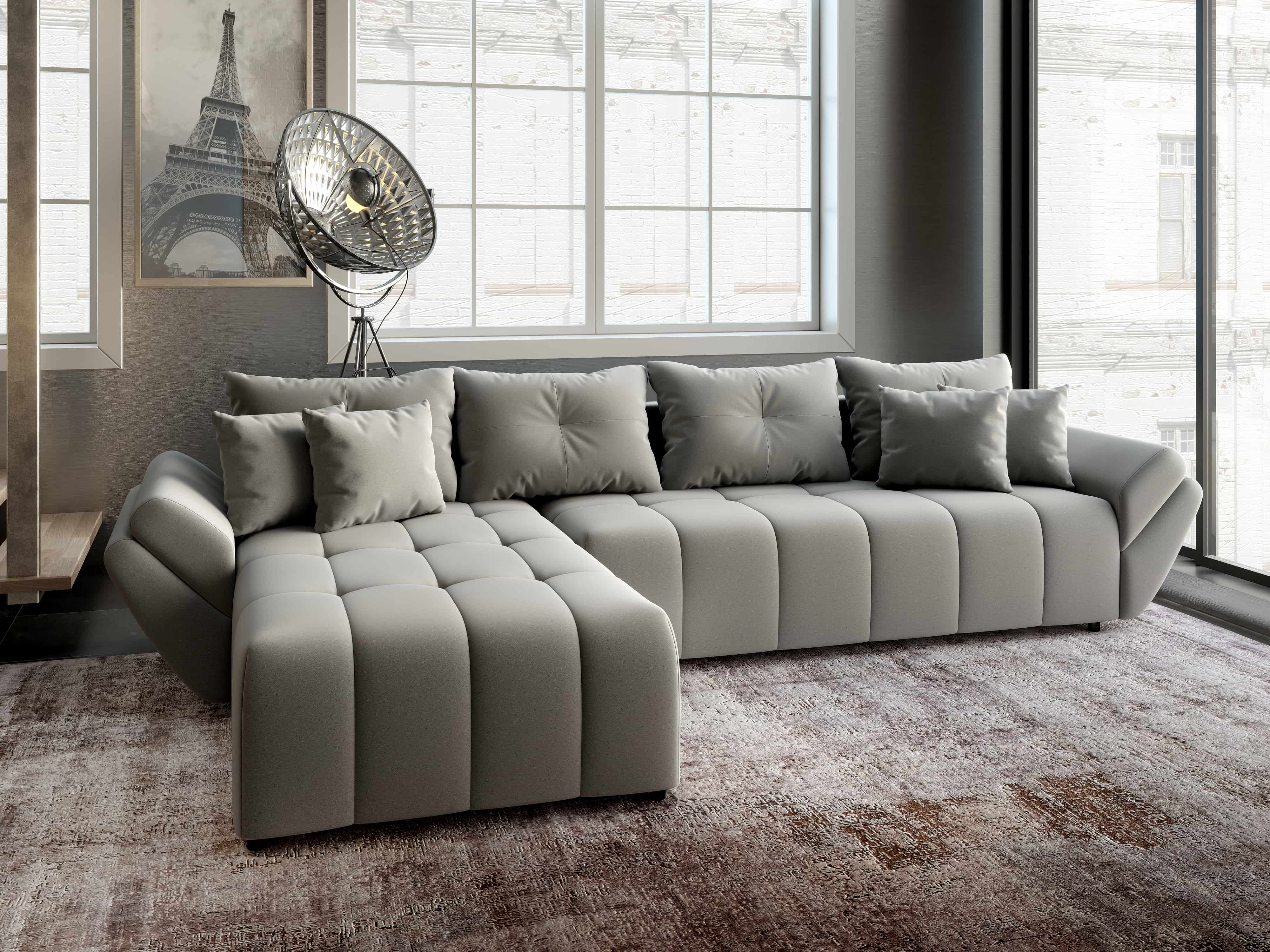 Colțar extensibil dumonde cu ladă de depozitare si sezut confortabil din spuma HR, Berlin XL Royal Gri 350x185 cm Fabrica