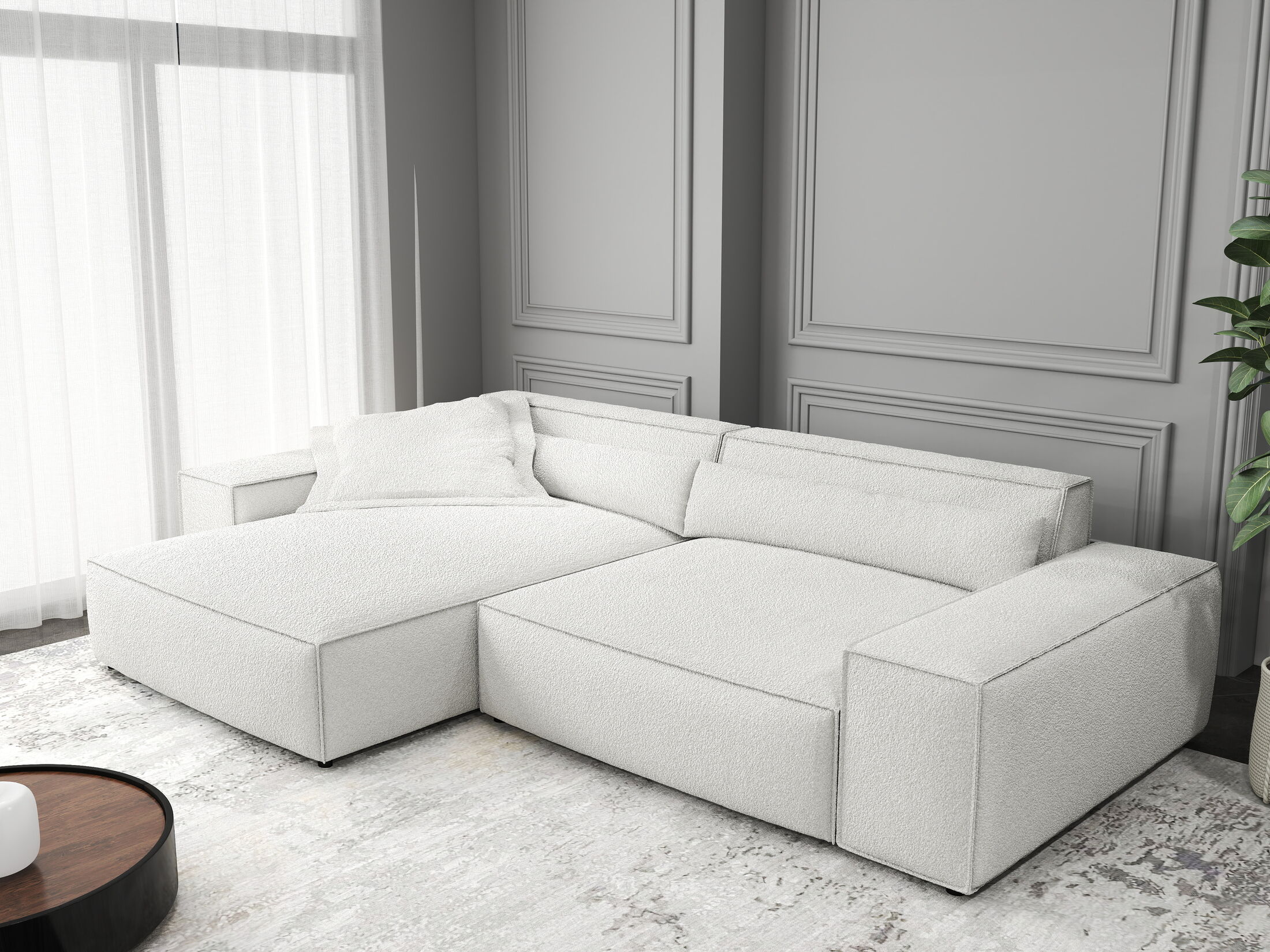 Colțar dumonde cu șezut confortabil din spumă HR, Marvelo Euphoria Alb 264x175 cm