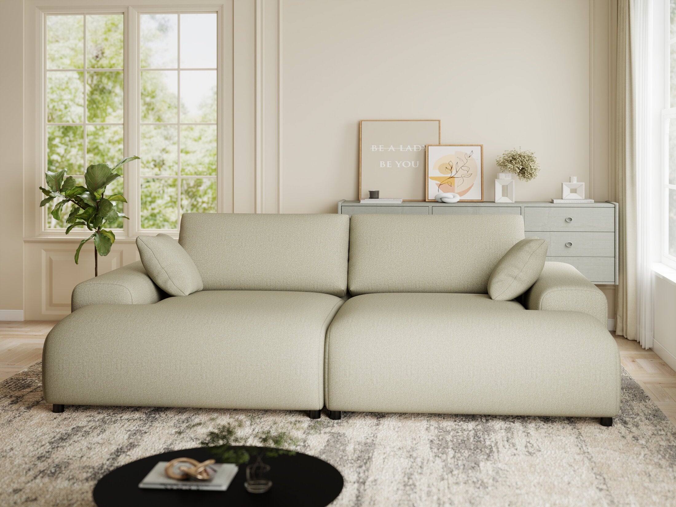 Canapea dumonde cu sezut confortabil din spuma HR, Hudson Enjoy Bej 237x144 cm