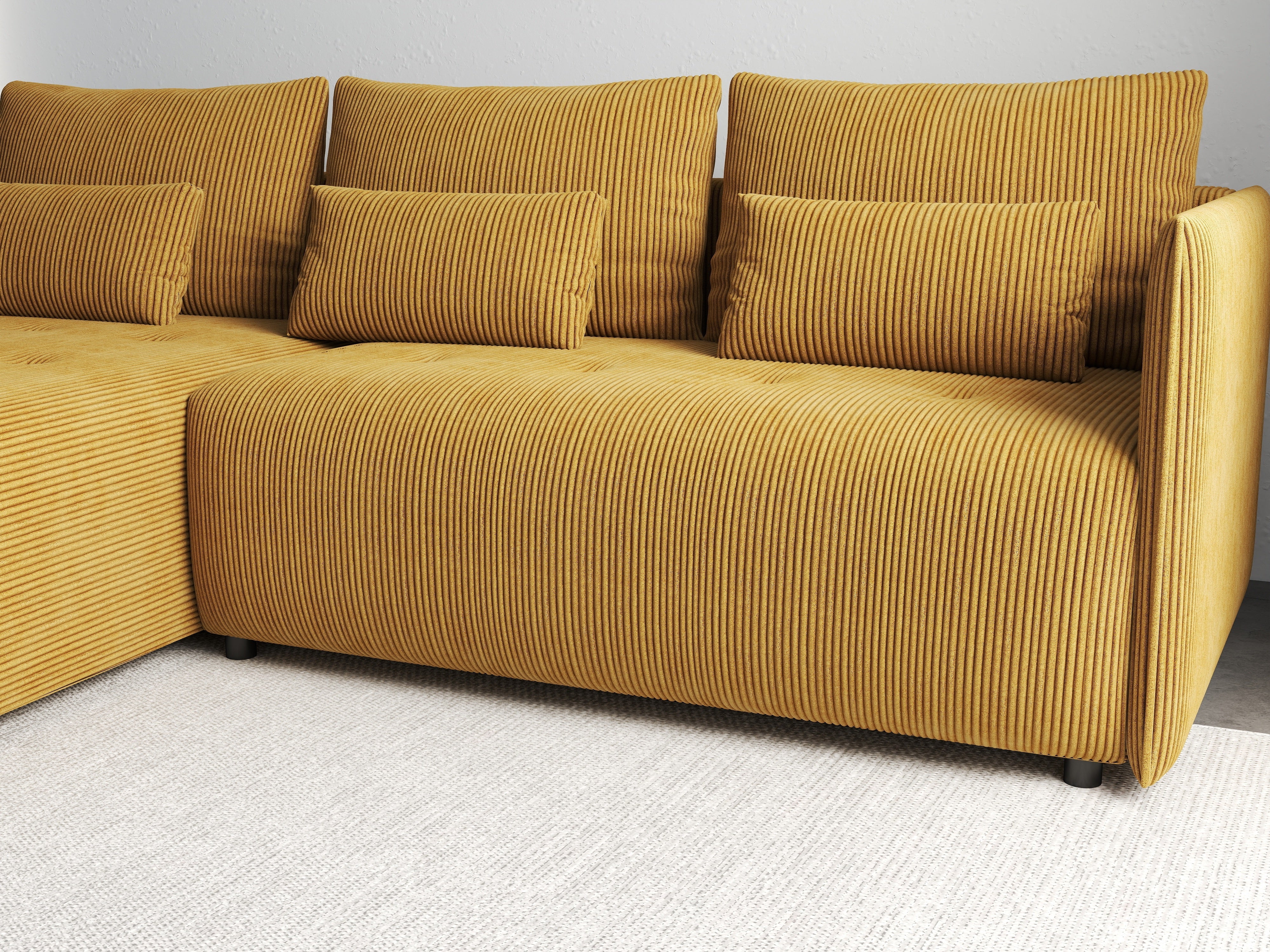 Colțar extensibil dumonde cu ladă de depozitare si sezut confortabil din spuma HR, Malta Zoom Mustar II 235x185 cm Fabrica