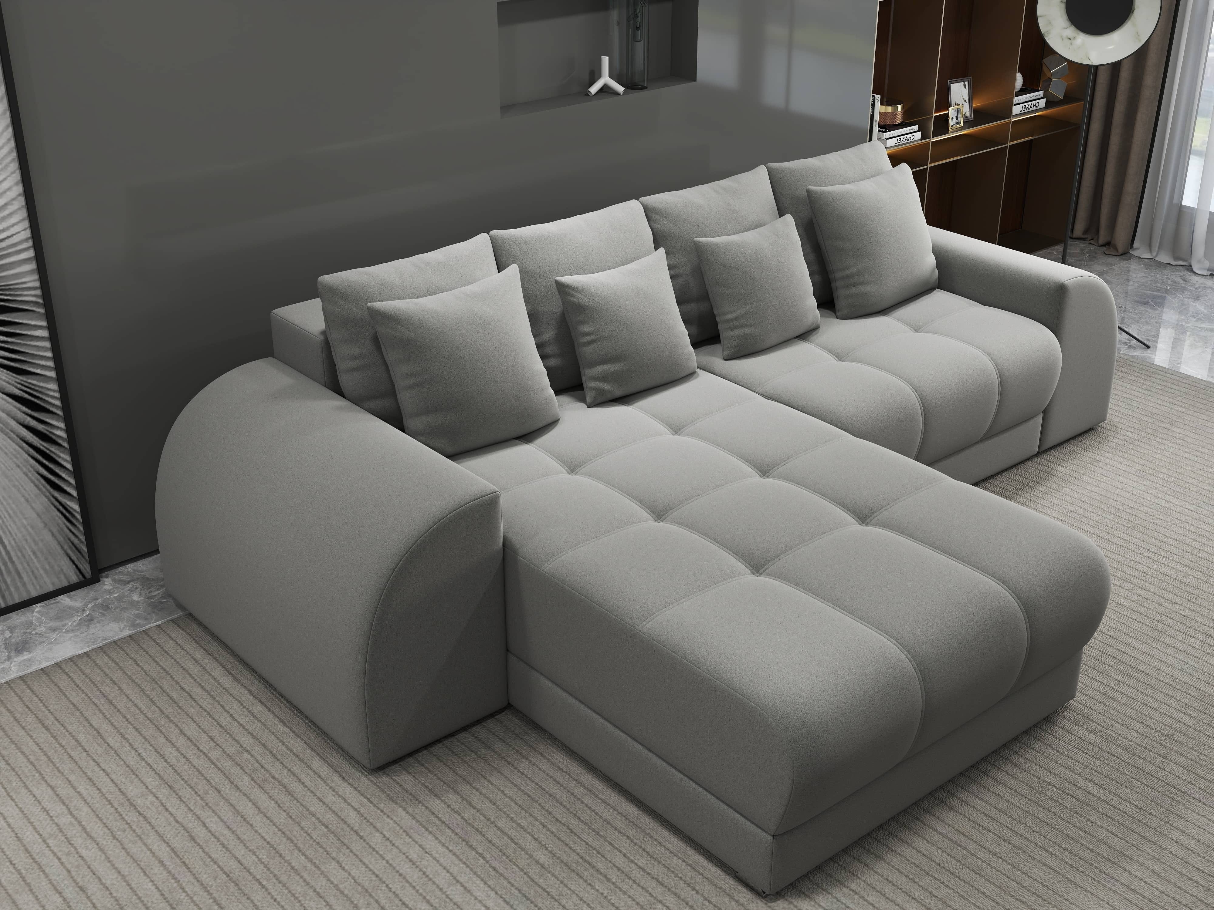 Colțar extensibil dumonde cu ladă de depozitare si sezut confortabil din spuma HR, Verona Royal Gri 290x185 cm Fabrica