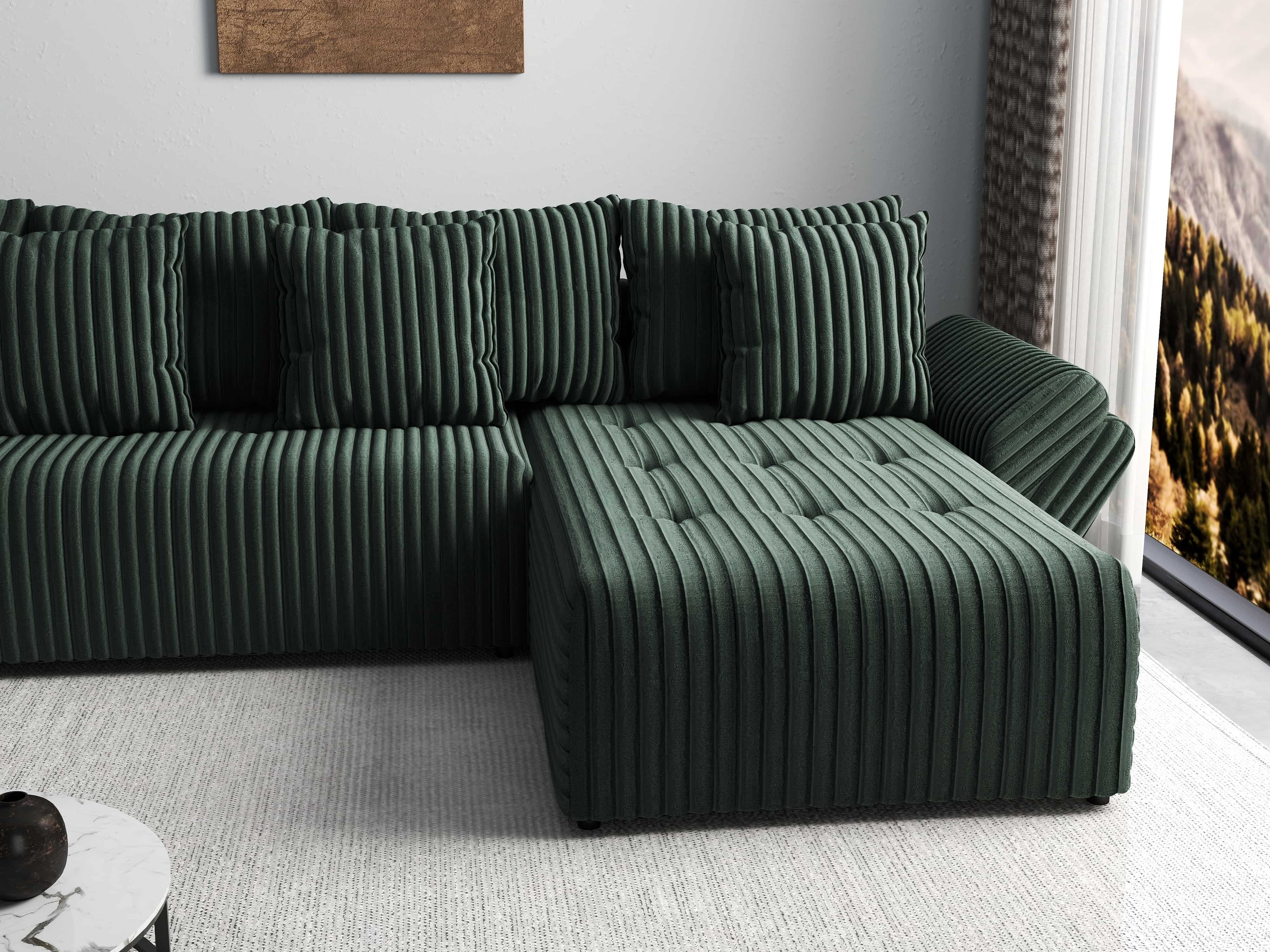 Colțar extensibil dumonde cu ladă de depozitare si sezut confortabil din spuma HR, Berlin XL Ambience Green II 350x185 cm Fabrica