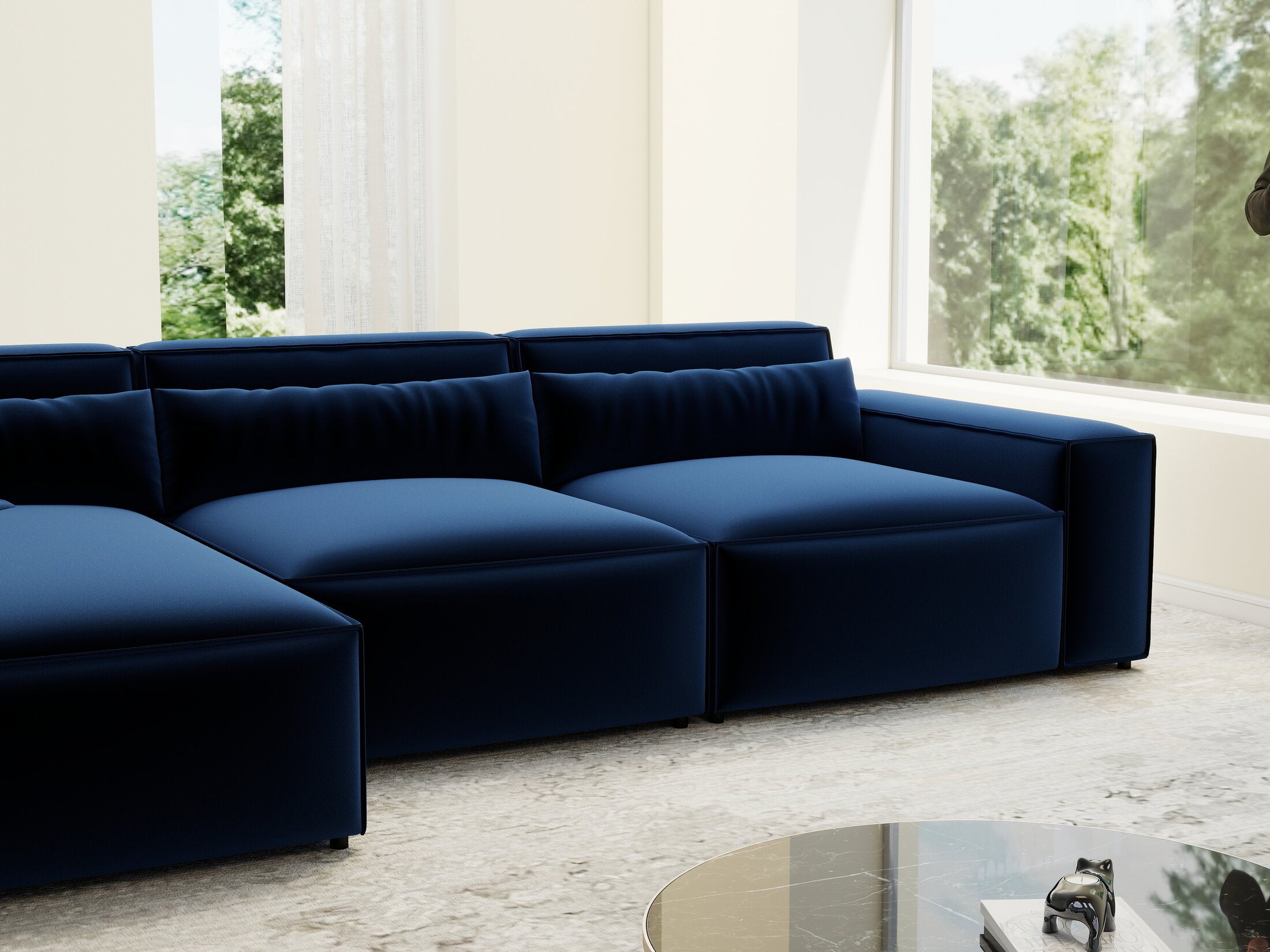 Colțar dumonde cu sezut confortabil din spuma HR, Marvelo XL Royal Albastru Navy 366x175 cm