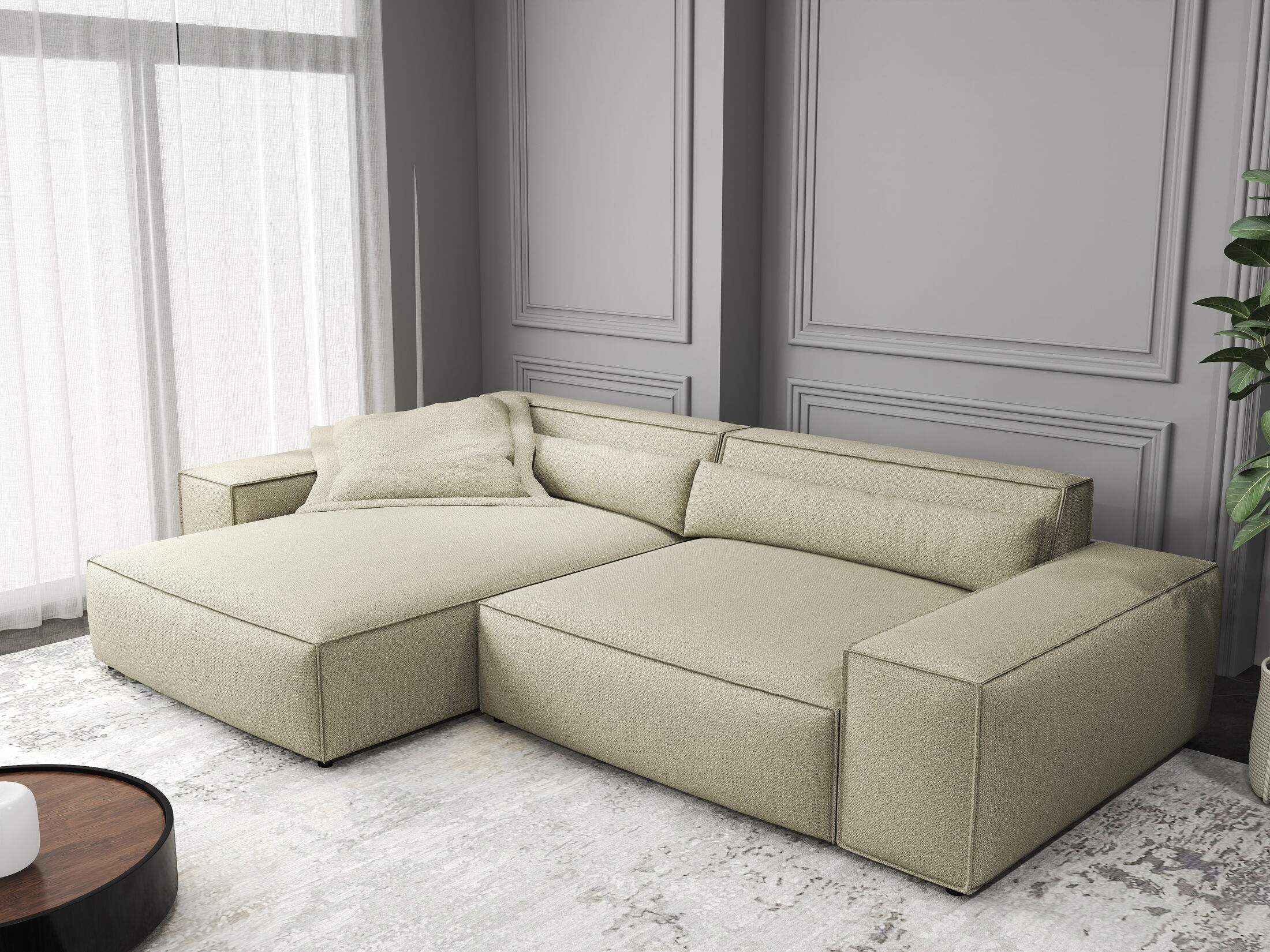 Colțar dumonde cu șezut confortabil din spumă HR, Marvelo Enjoy Bej 264x175 cm