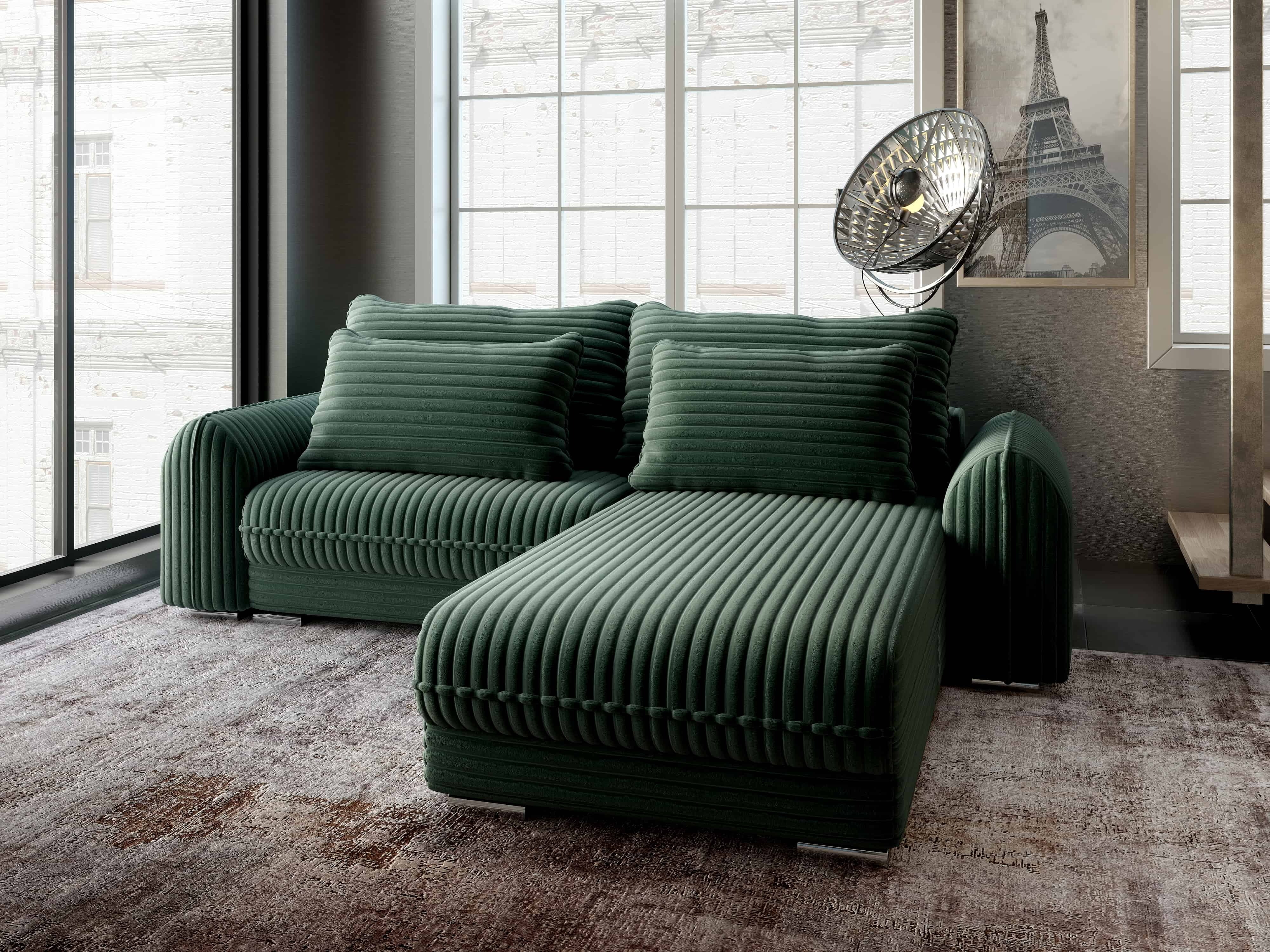 Colțar extensibil dumonde cu ladă de depozitare si sezut confortabil din spuma HR, Denver Ambience Verde 275x185 cm II Fabrica