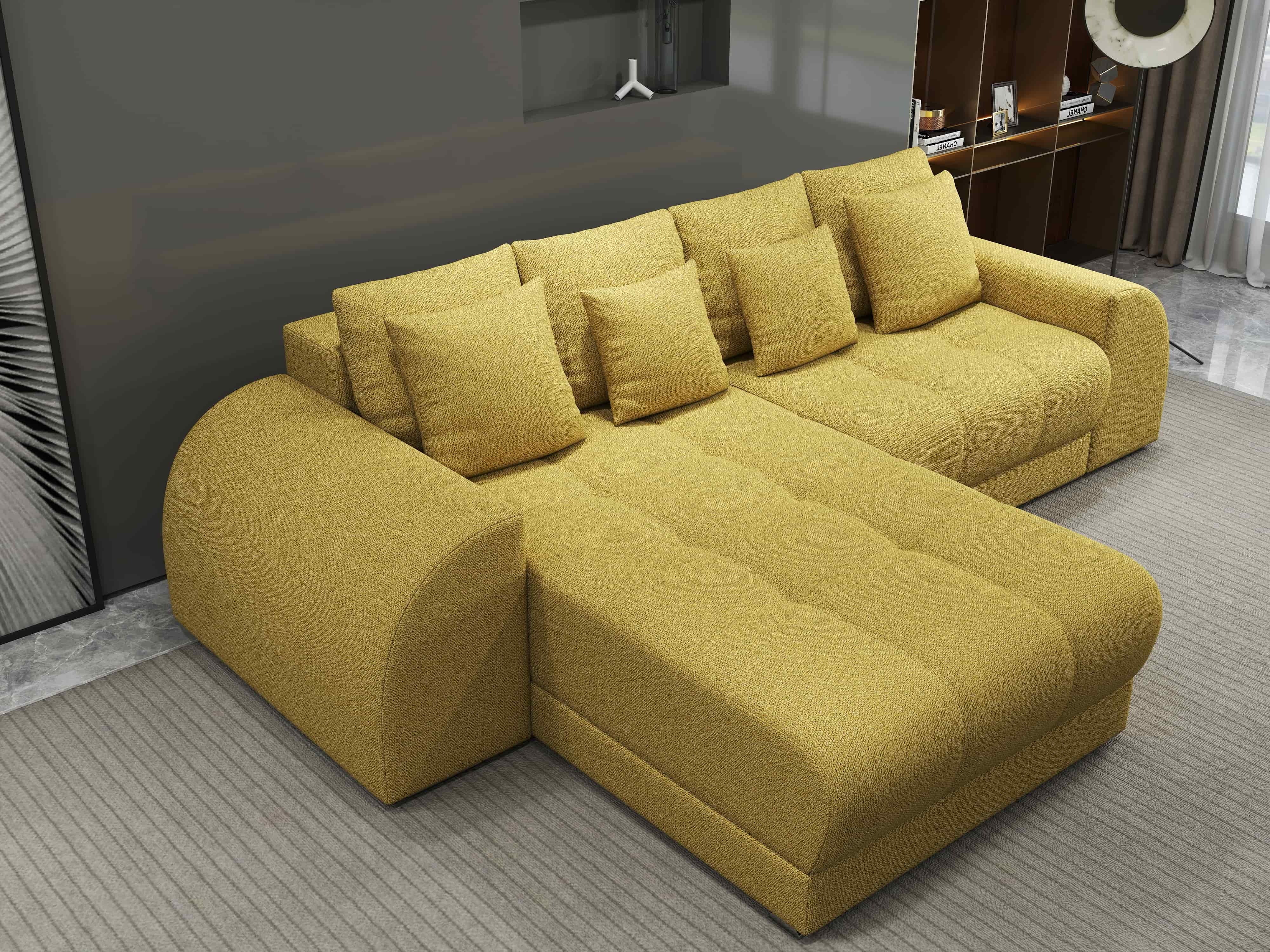 Colțar extensibil dumonde cu ladă de depozitare si sezut confortabil din spuma HR, Verona Enjoy Melon 290x185 cm Fabrica