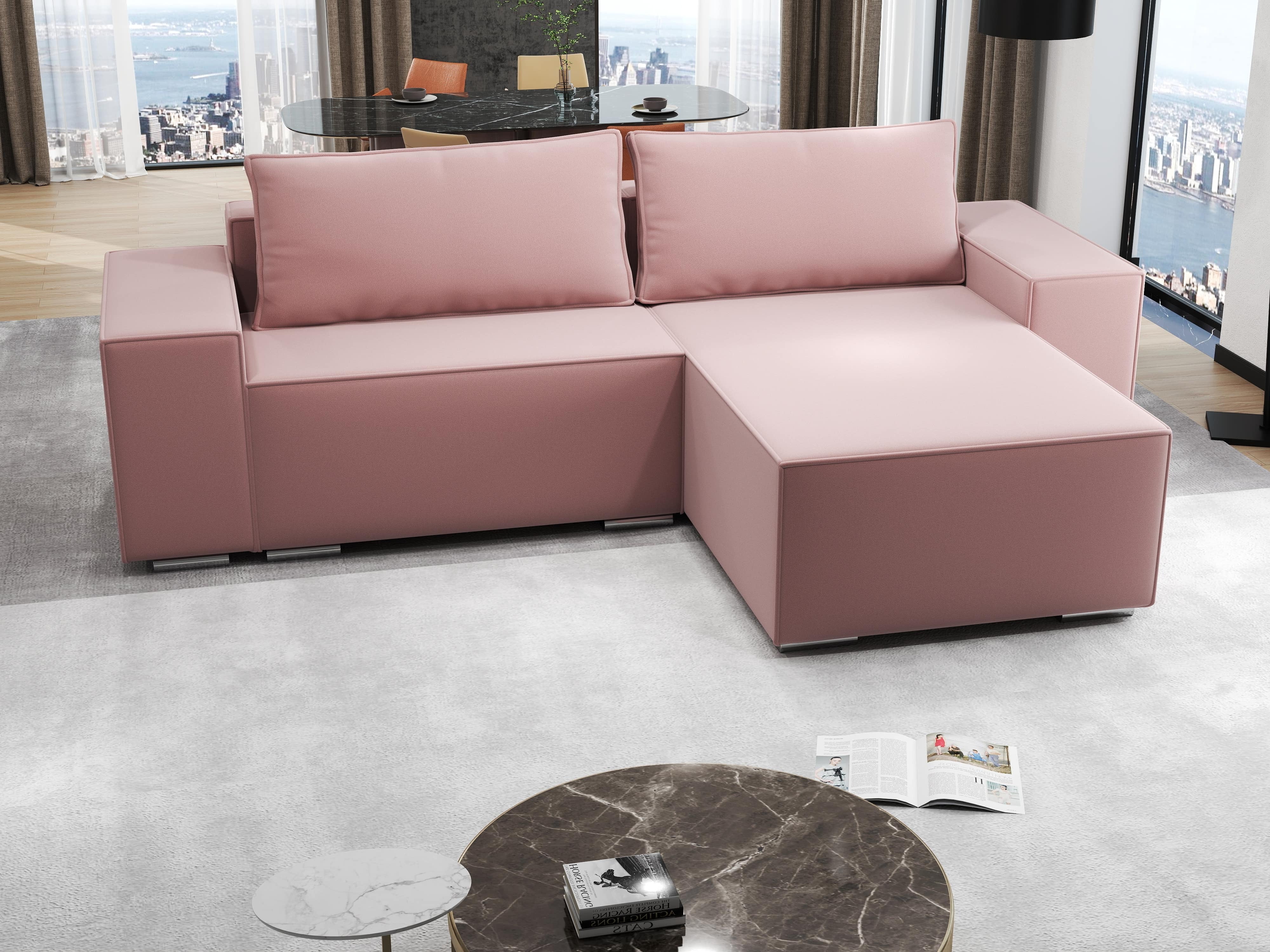 Colțar extensibil dumonde cu ladă de depozitare si sezut confortabil din spuma HR, Dream Royal Roz 290x185 cm II Fabrica