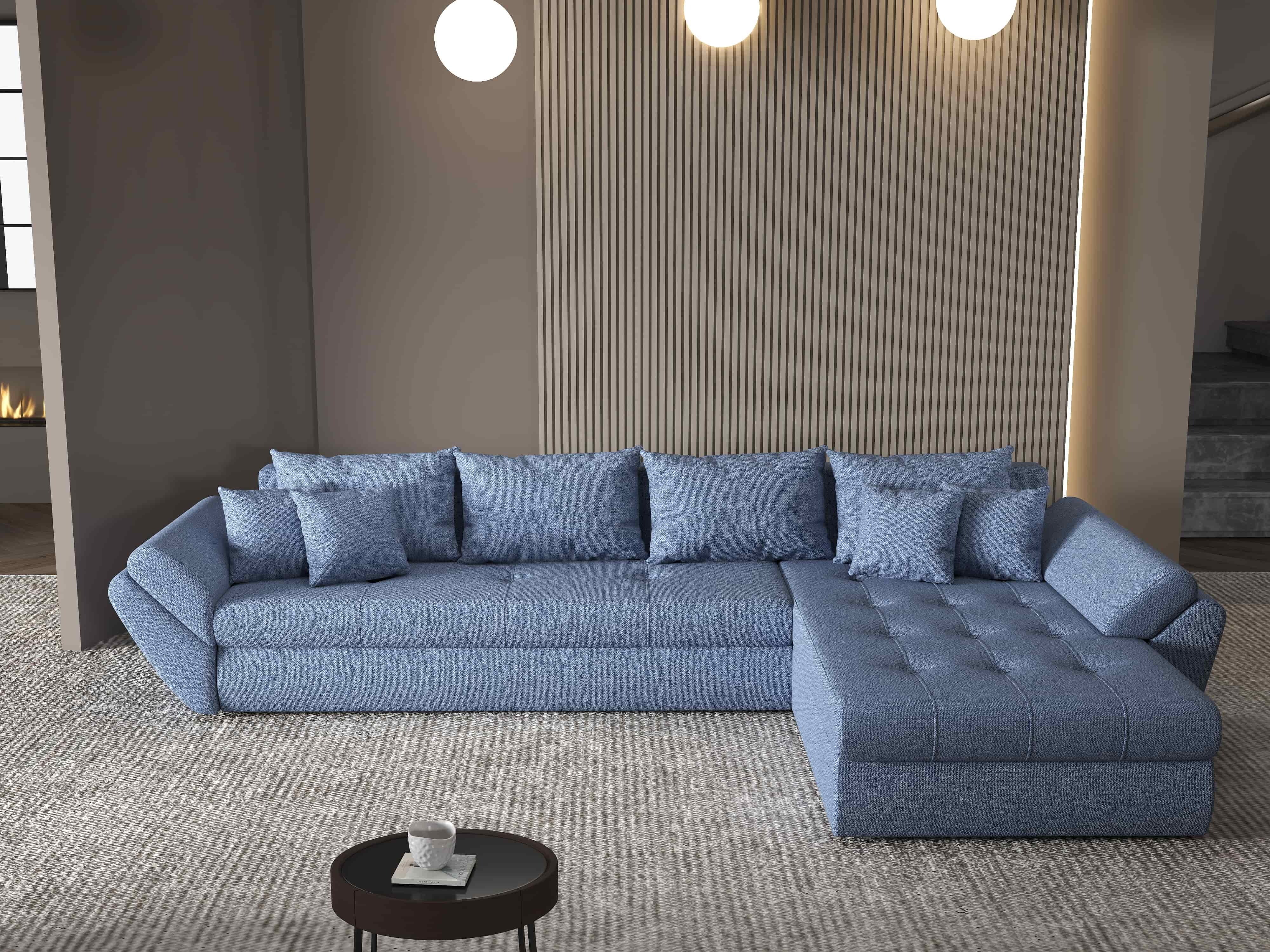 Colțar extensibil dumonde cu ladă de depozitare si sezut confortabil din spuma HR, Loana XL Enjoy Albastru II 335x185 cm Fabrica