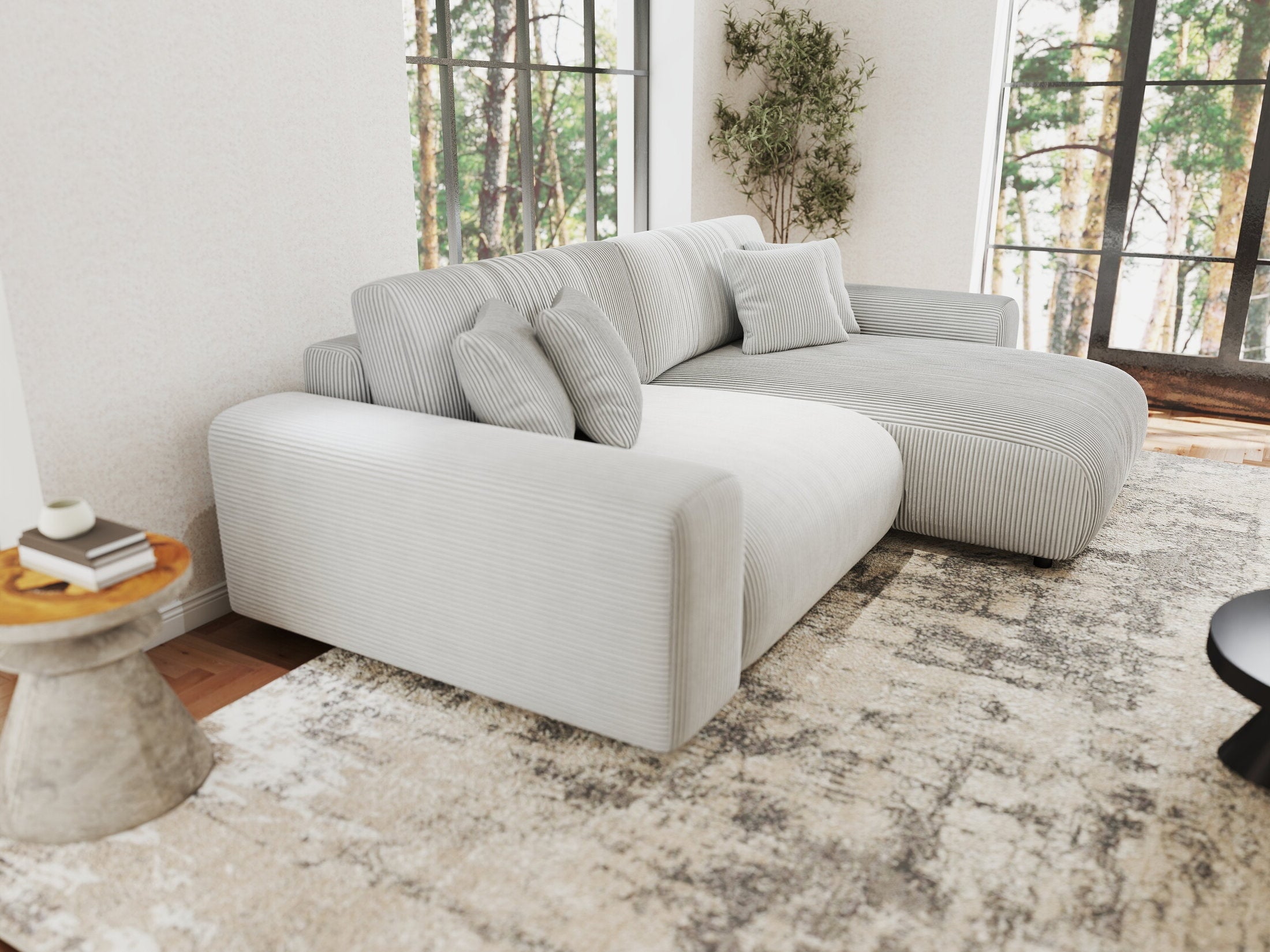 Colțar extensibil dumonde cu ladă de depozitare si sezut confortabil din spuma HR, Sarina Zoom Gri 255x168 cm II