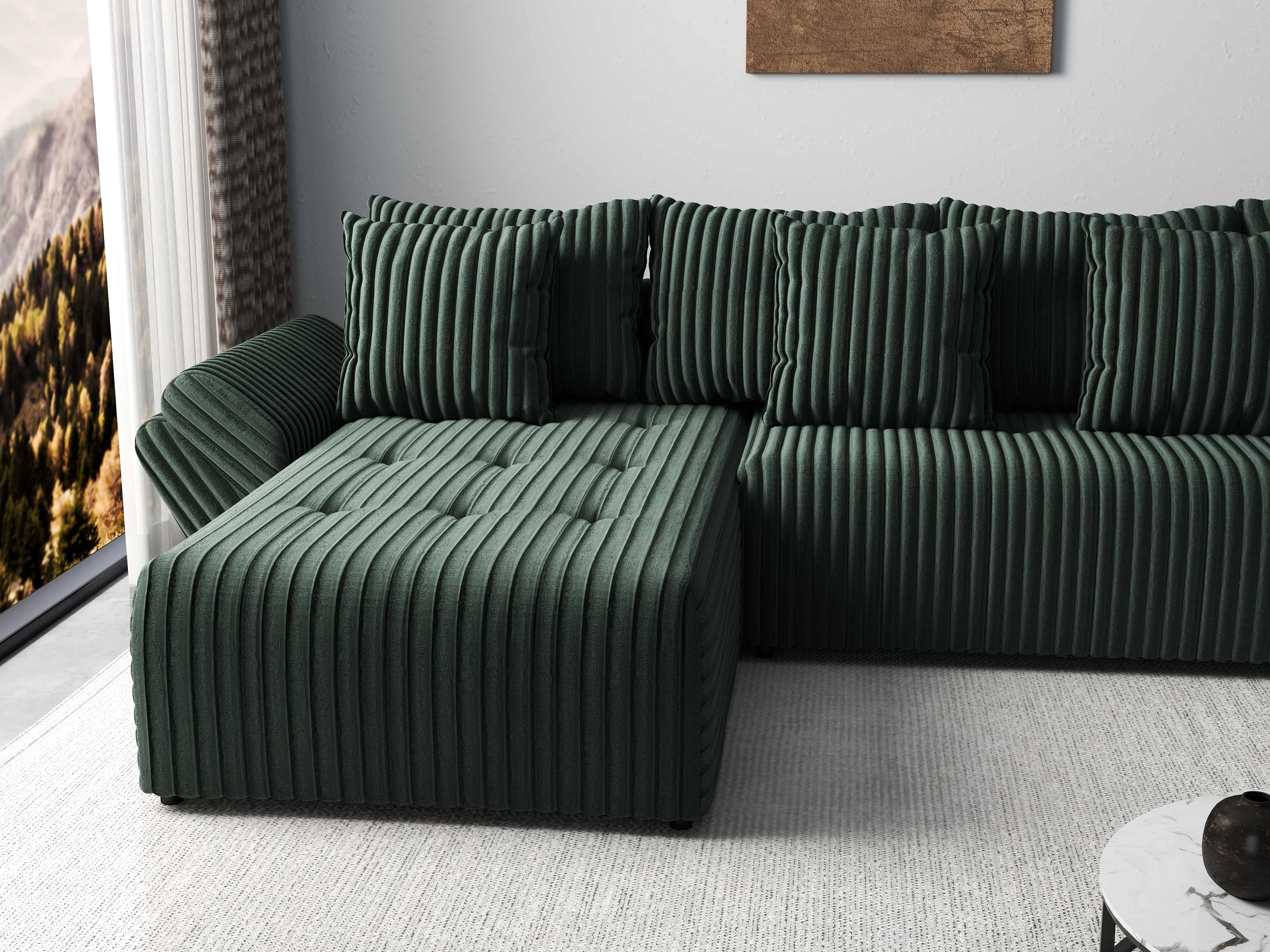Colțar extensibil dumonde cu ladă de depozitare si sezut confortabil din spuma HR, Berlin XL Ambience Green 350x185 cm Fabrica