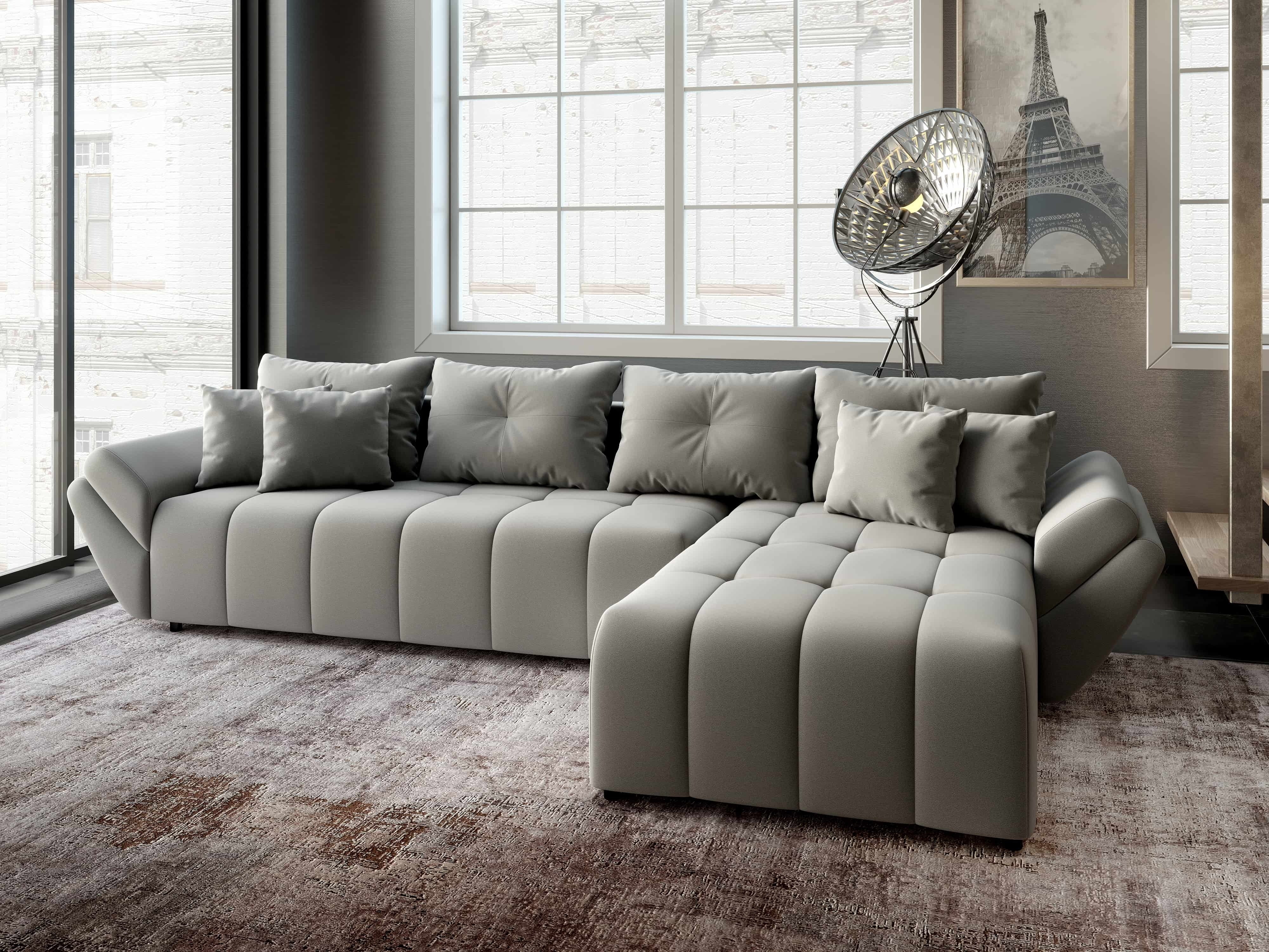 Colțar extensibil dumonde cu ladă de depozitare si sezut confortabil din spuma HR, Berlin XL Royal Gri 350x185 cm II Fabrica