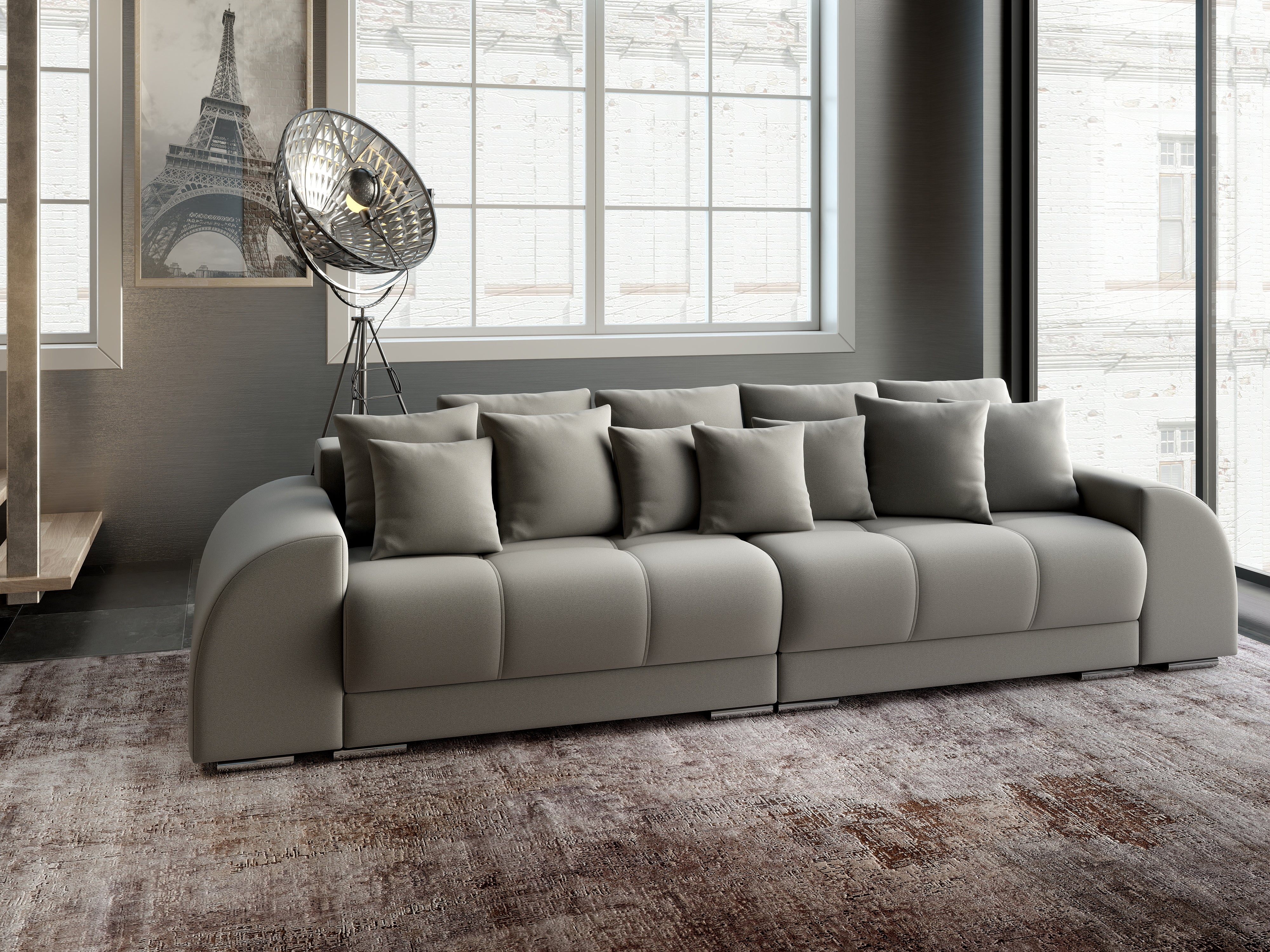 Canapea extensibilă dumonde cu 2 lăzi de depozitare si sezut confortabil din spuma HR, Verona Royal Grey 310x100 cm Fabrica