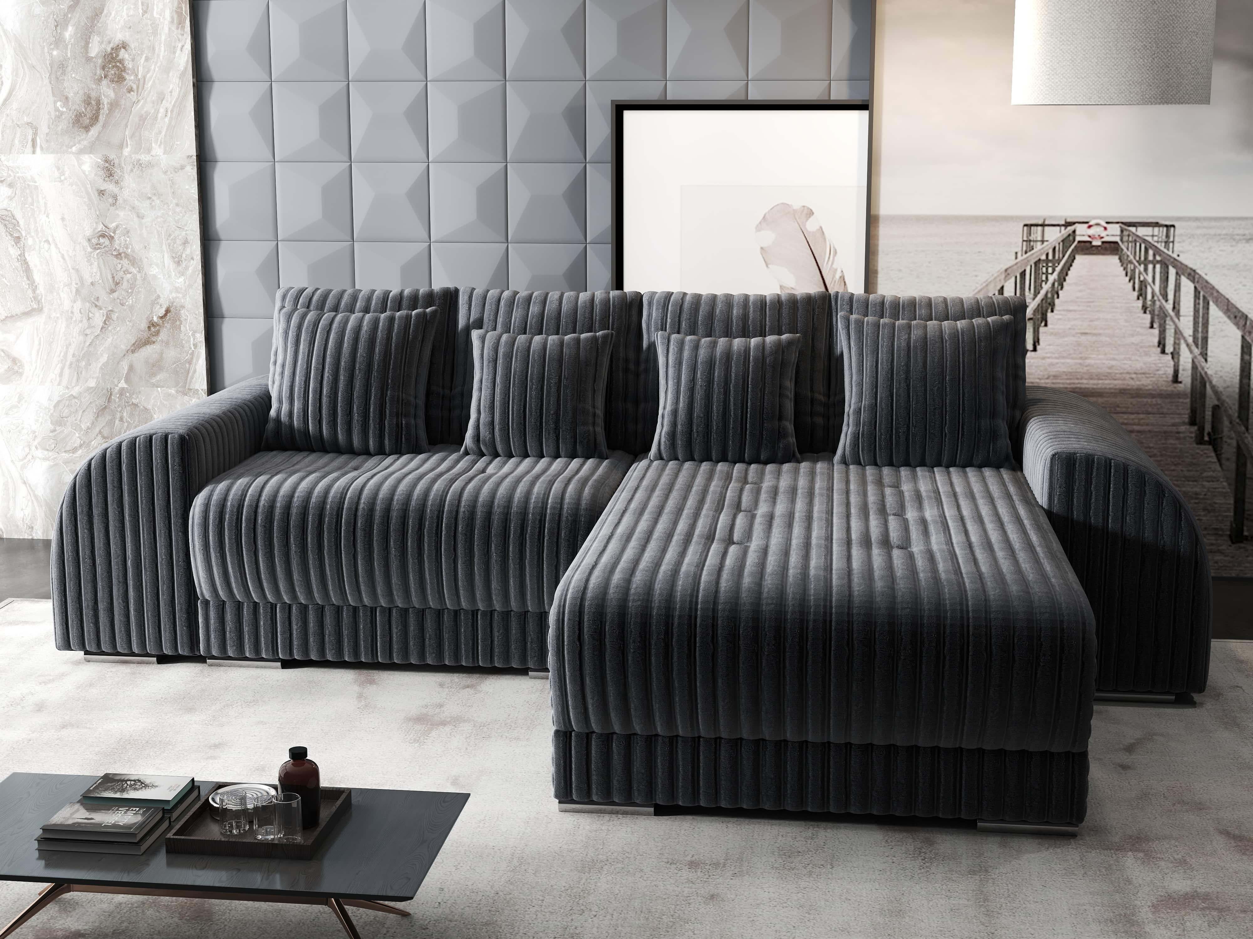 Colțar extensibil dumonde cu ladă de depozitare si sezut confortabil din spuma HR, Verona Ambience Gri II 290x185 cm Fabrica