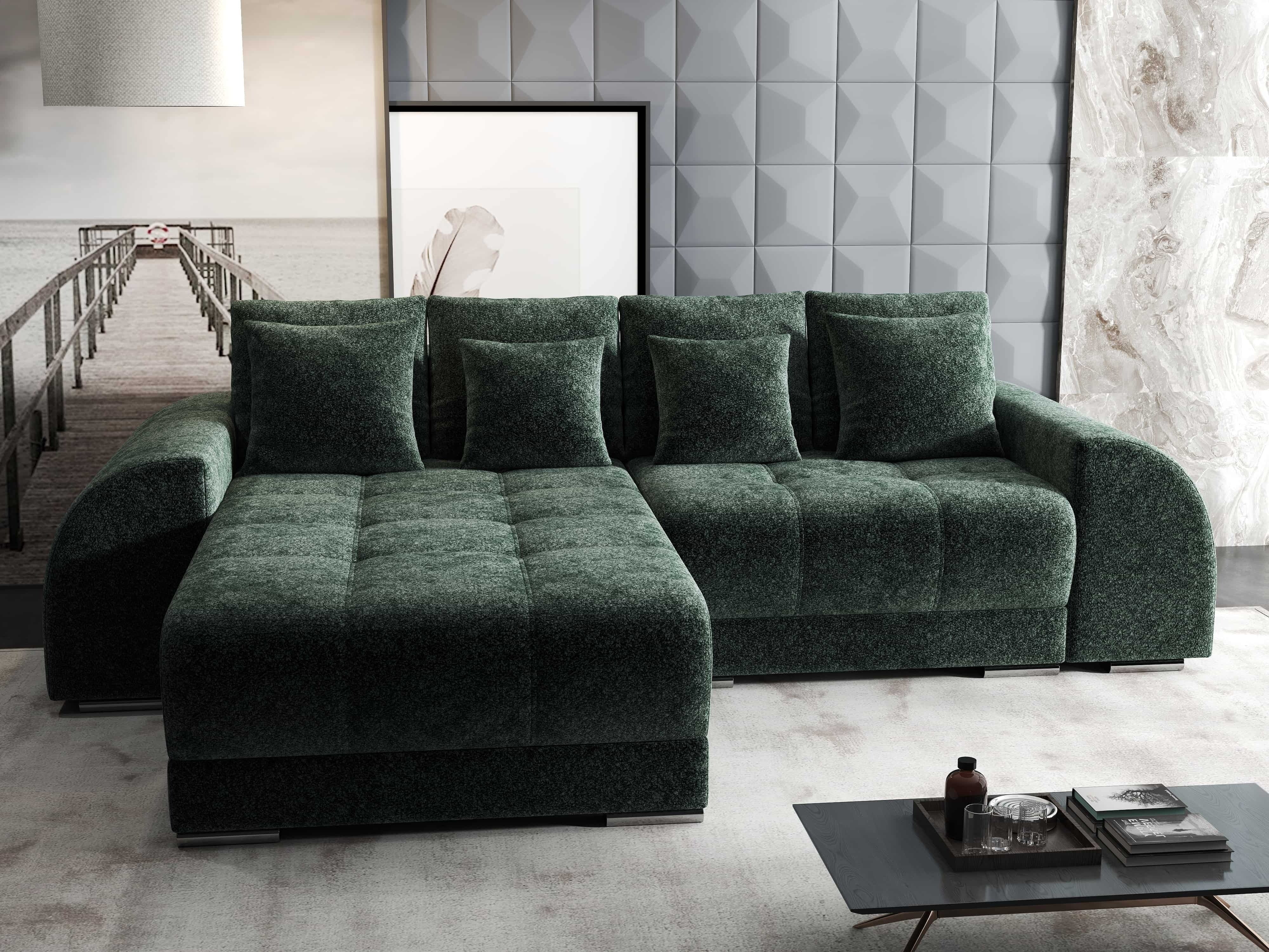 Colțar extensibil dumonde cu ladă de depozitare si sezut confortabil din spuma HR, Verona Euphoria Verde 290x185 cm Fabrica