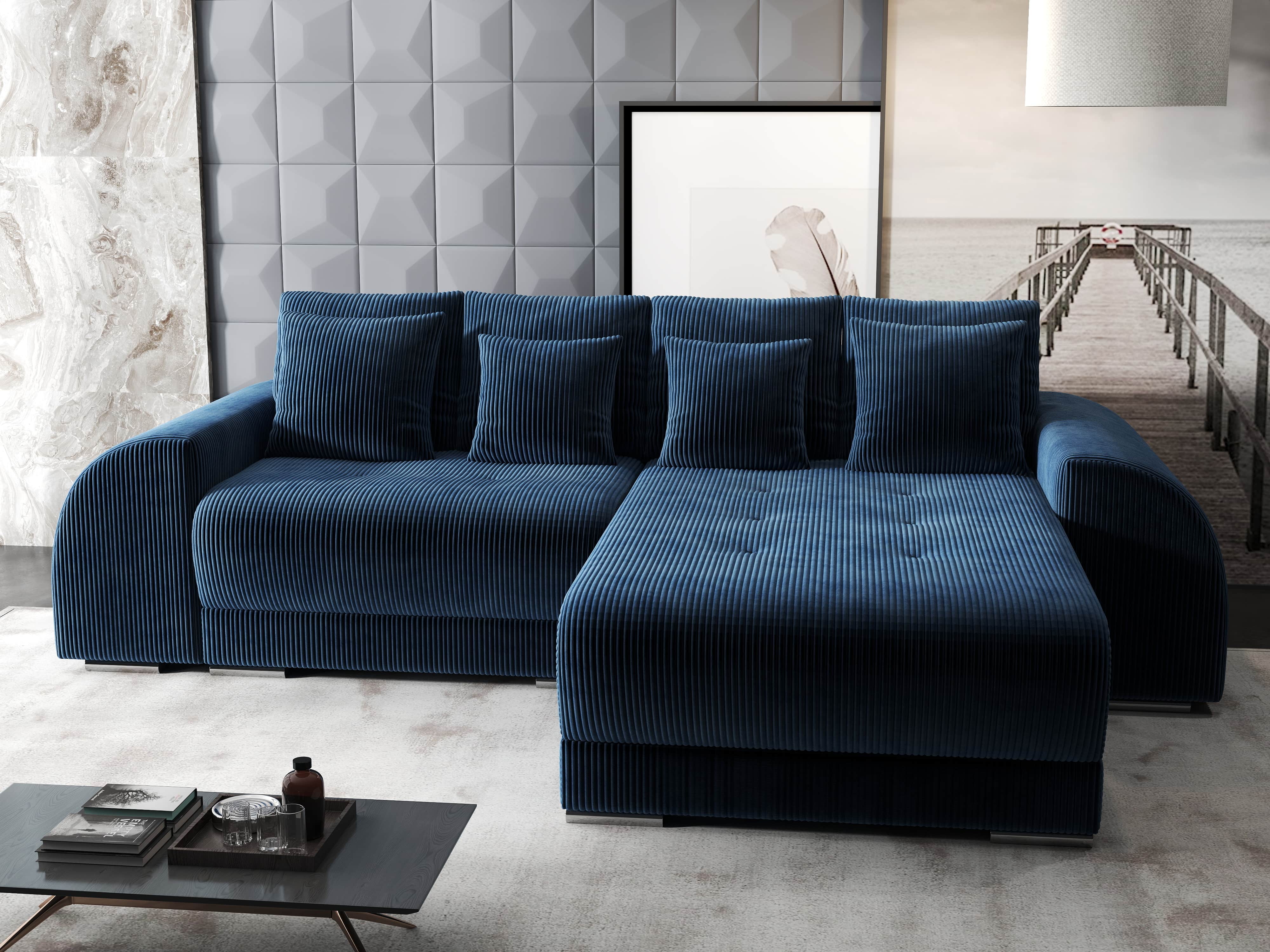 Colțar extensibil dumonde cu ladă de depozitare si sezut confortabil din spuma HR, Verona Zoom Albastru II 290x185 cm Fabrica