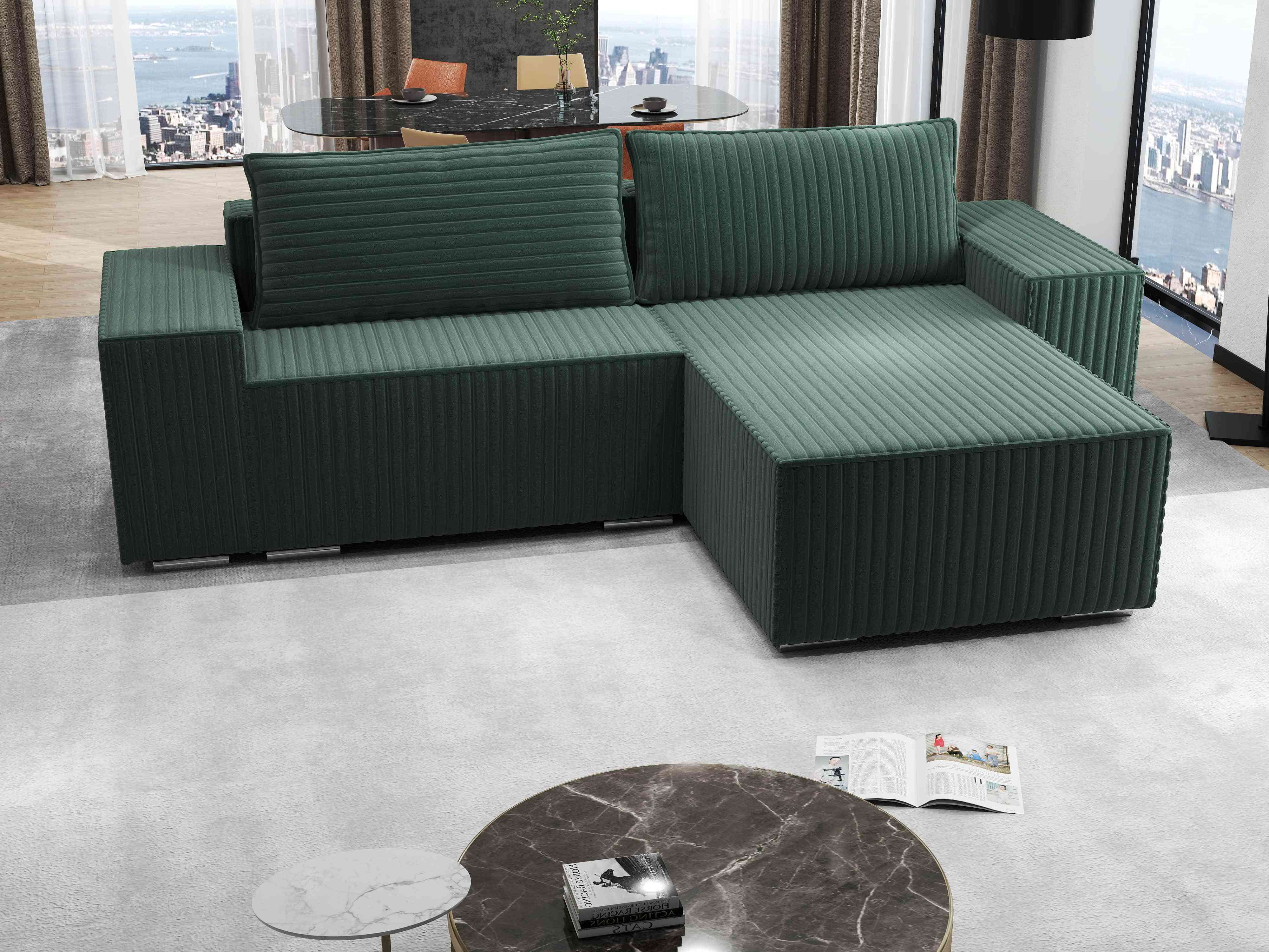 Colțar extensibil dumonde cu ladă de depozitare si sezut confortabil din spuma HR, Dream Ambience Verde 290x185 cm II Fabrica