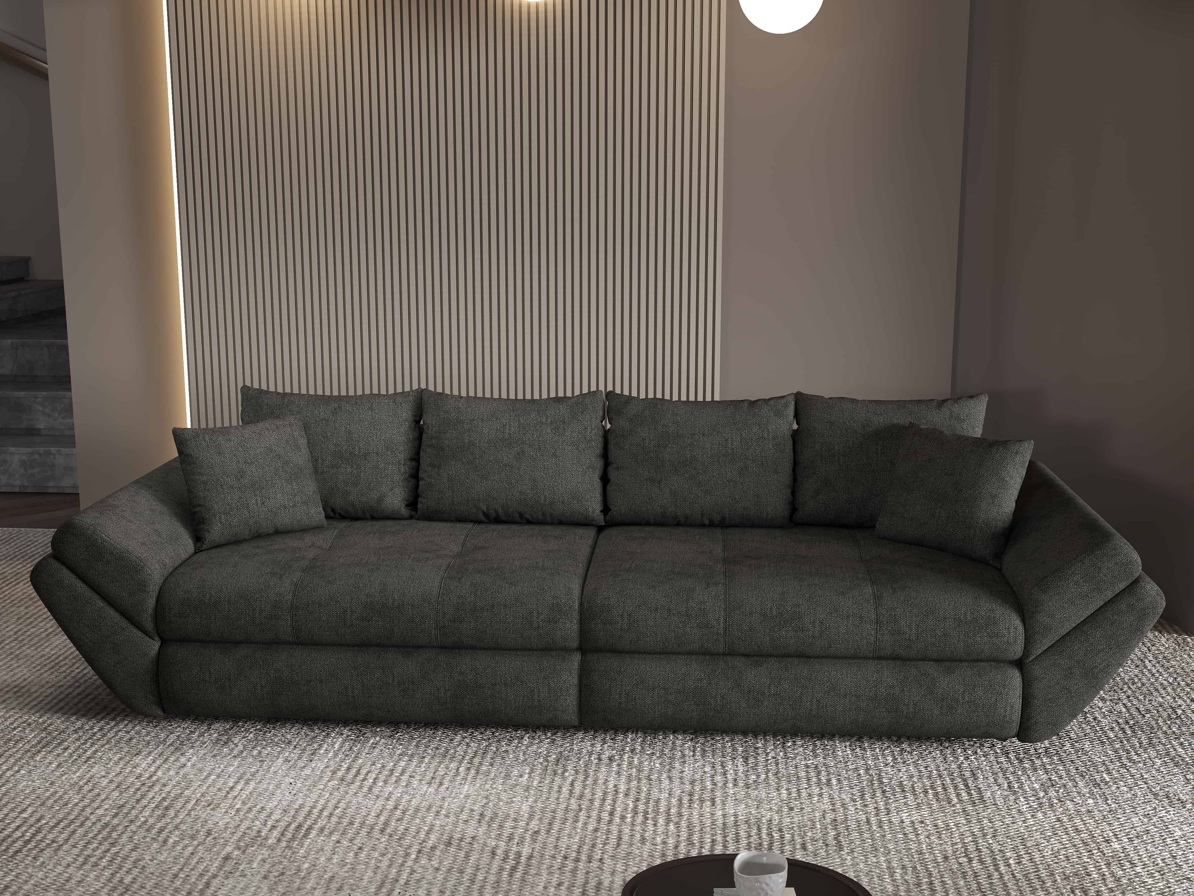 Canapea extensibilă dumonde cu ladă de depozitare si sezut confortabil din spuma HR, Loana Enjoy Negru 300x100 cm Fabrica