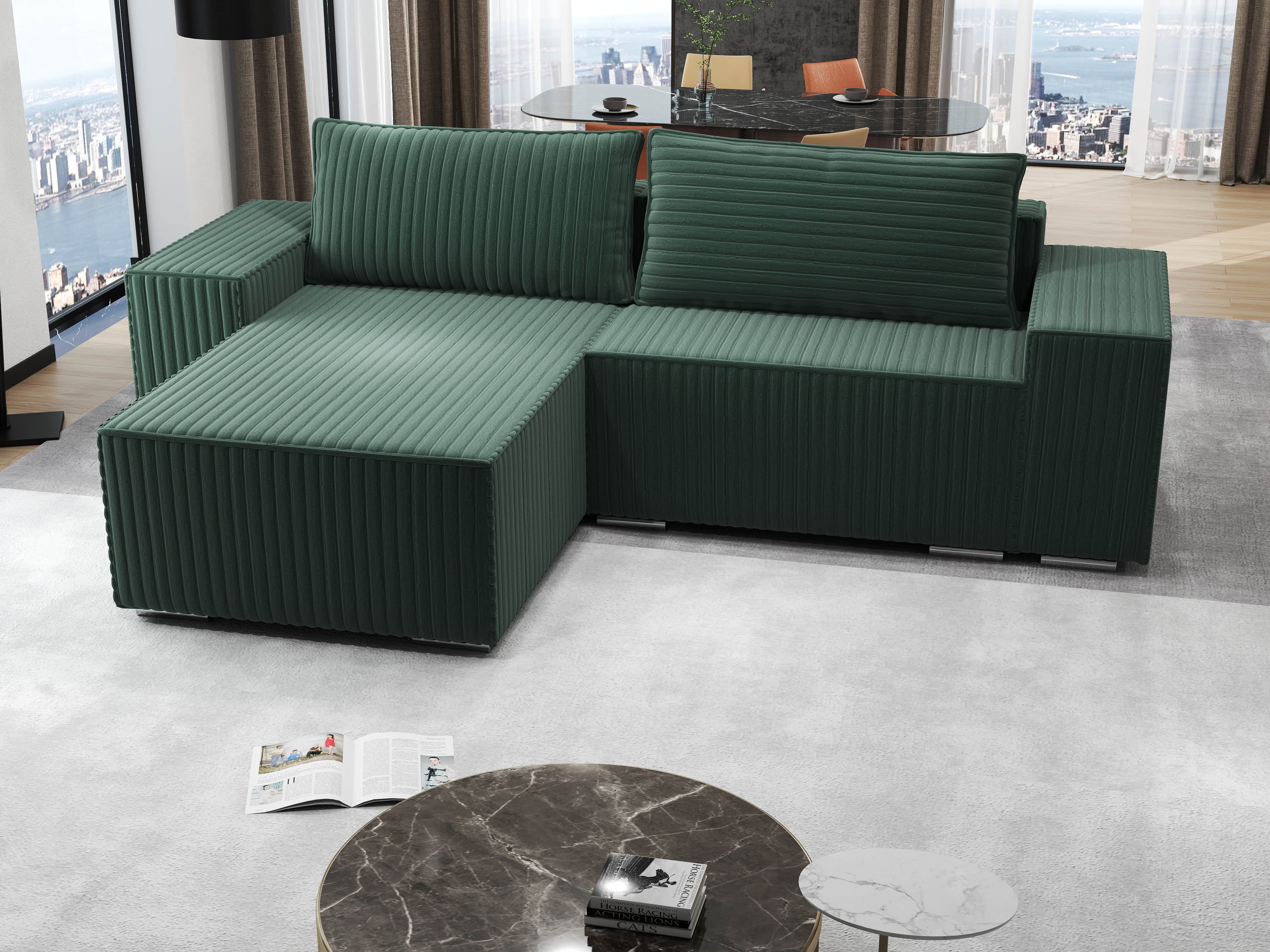 Colțar extensibil dumonde cu ladă de depozitare si sezut confortabil din spuma HR, Dream Ambience Verde 290x185 cm Fabrica