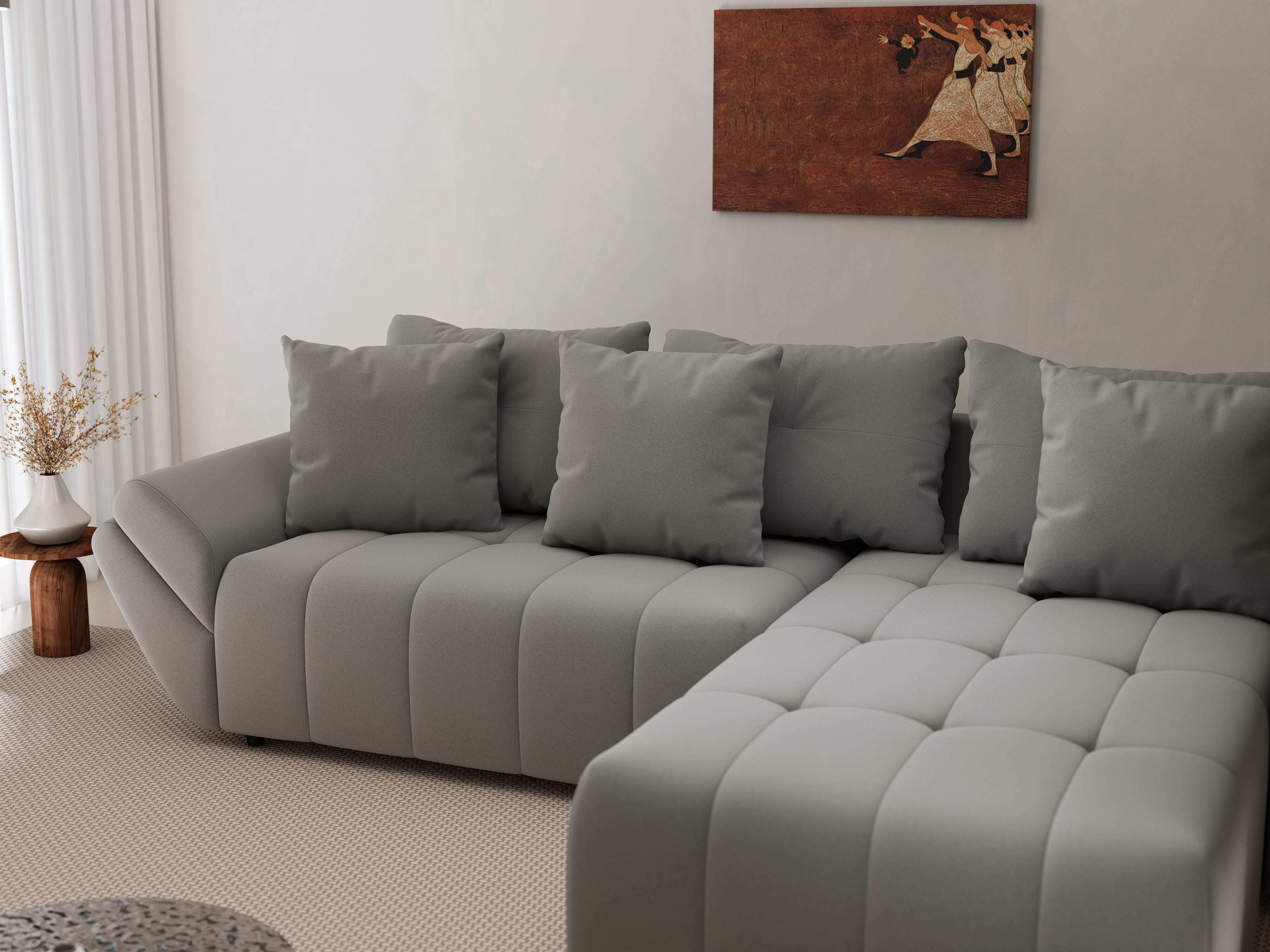 Colțar extensibil dumonde cu ladă de depozitare si sezut confortabil din spuma HR, Berlin Royal Gri 280x185 cm II Fabrica