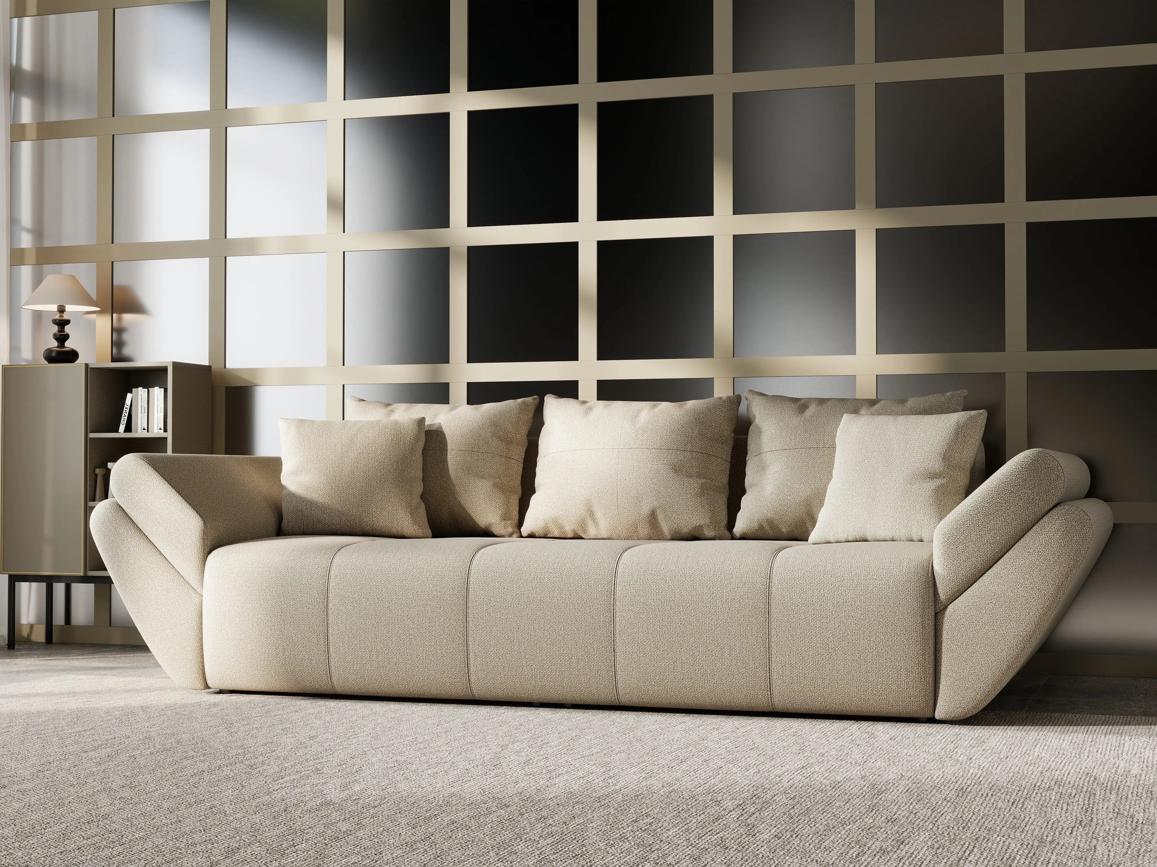 Canapea extensibilă dumonde cu ladă de depozitare si sezut confortabil din spuma HR, Berlin Enjoy Camel 250x100 cm Fabrica