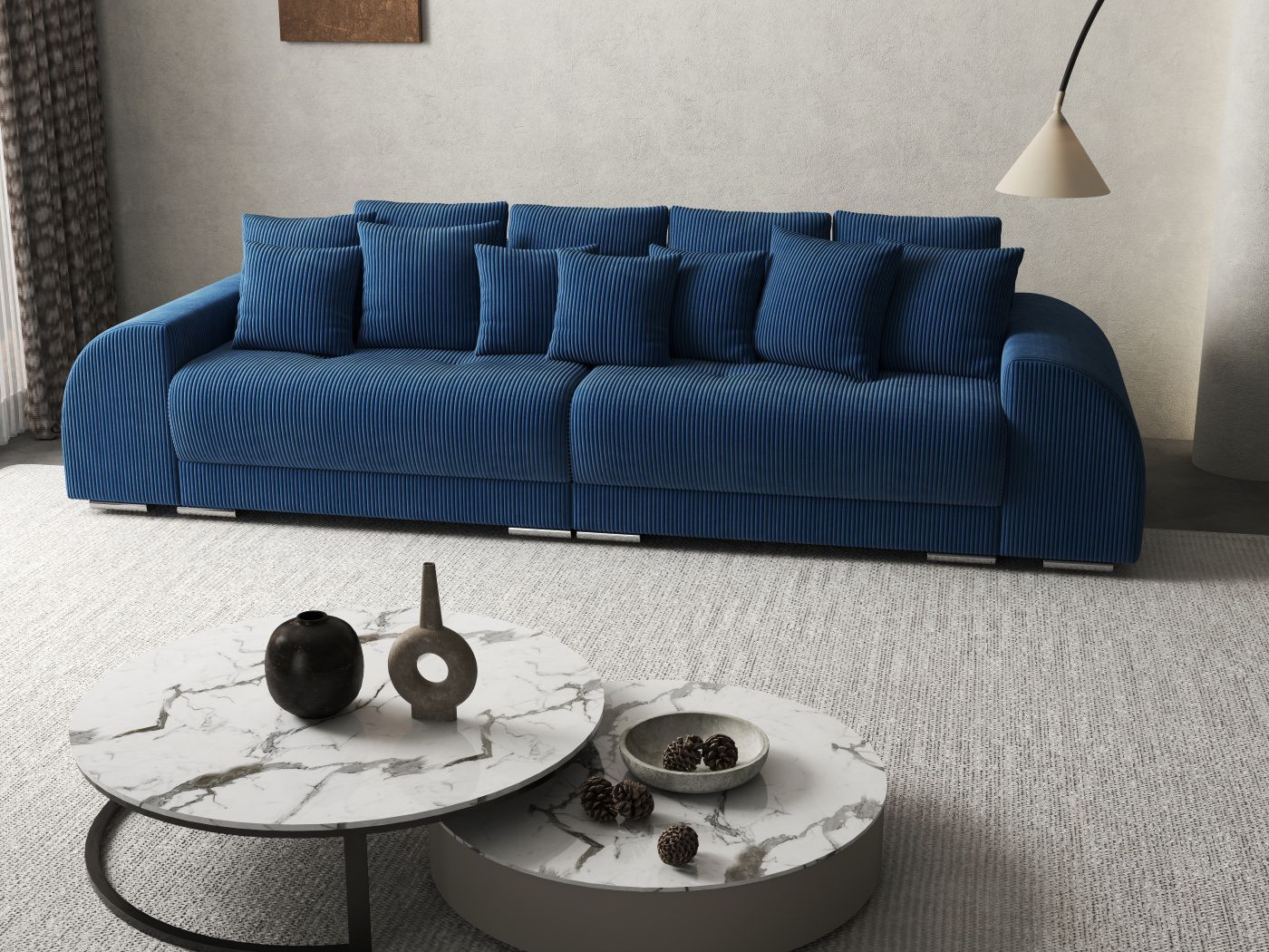 Canapea extensibilă dumonde cu 2 lăzi de depozitare si sezut confortabil din spuma HR, Verona Zoom Blue 310x100 cm Fabrica