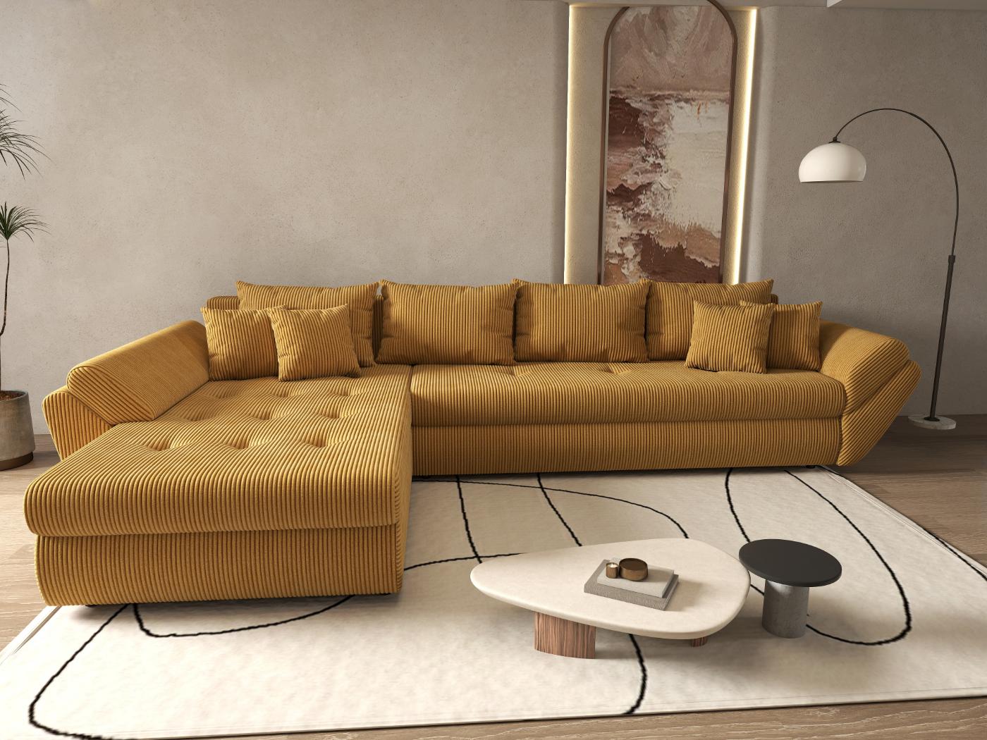 Colțar extensibil dumonde cu ladă de depozitare si sezut confortabil din spuma HR, Loana XL Zoom Mustar 335x185 cm Fabrica