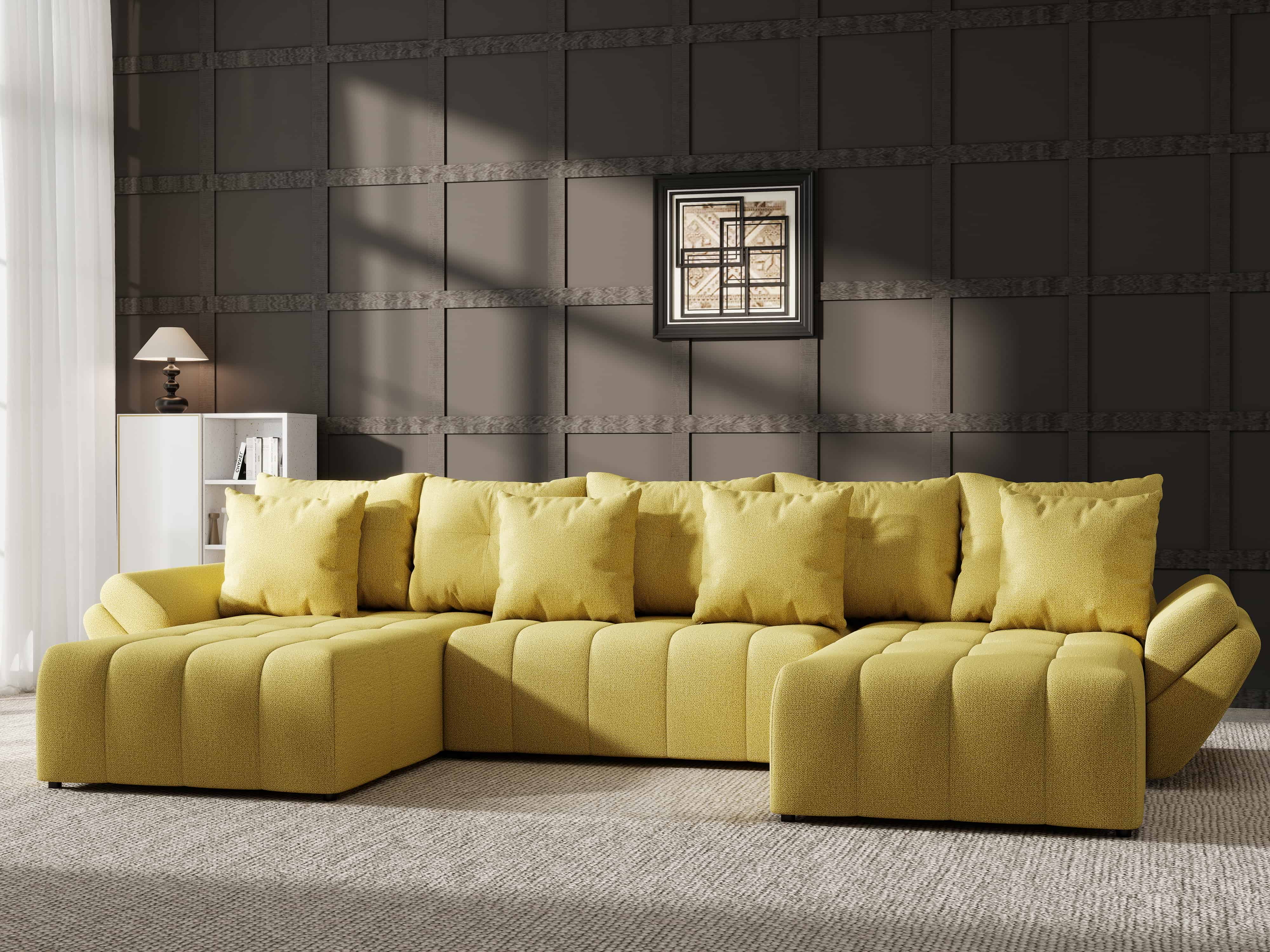 Colțar extensibil dumonde cu ladă de depozitare si sezut confortabil din spuma HR, Berlin U Enjoy Melon 380x180 cm Fabrica