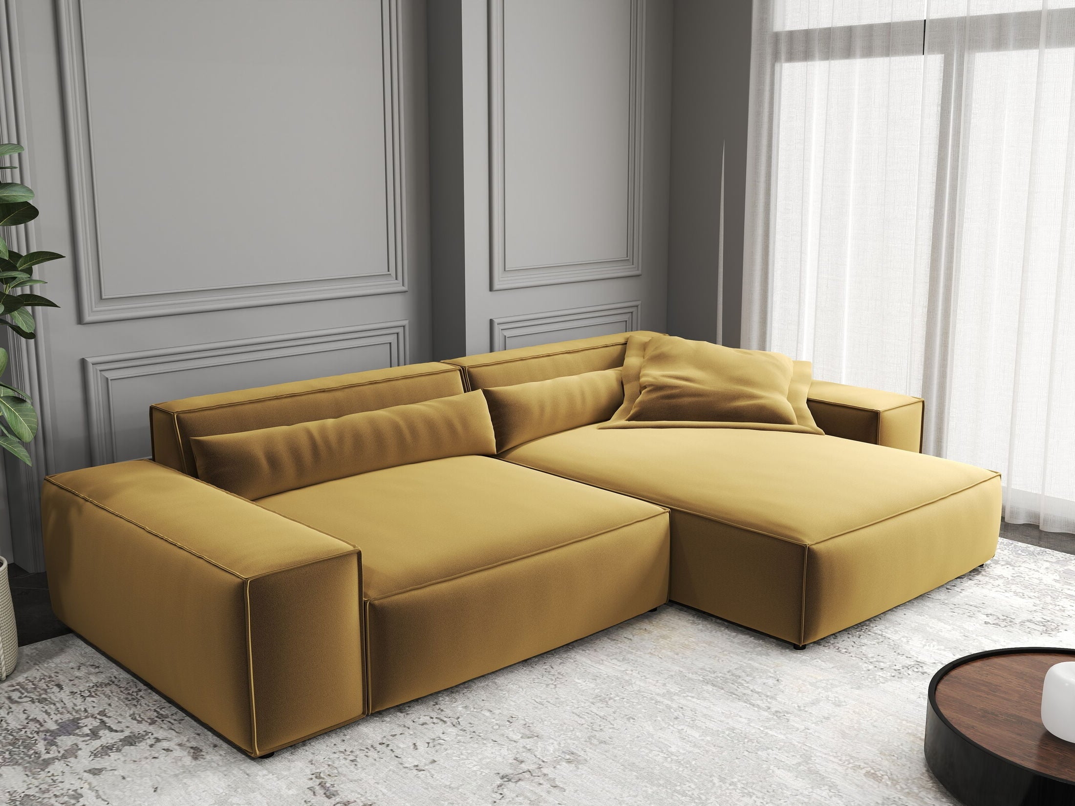 Colțar dumonde cu șezut confortabil din spumă HR, Marvelo Royal Mustar 264x175 cm II